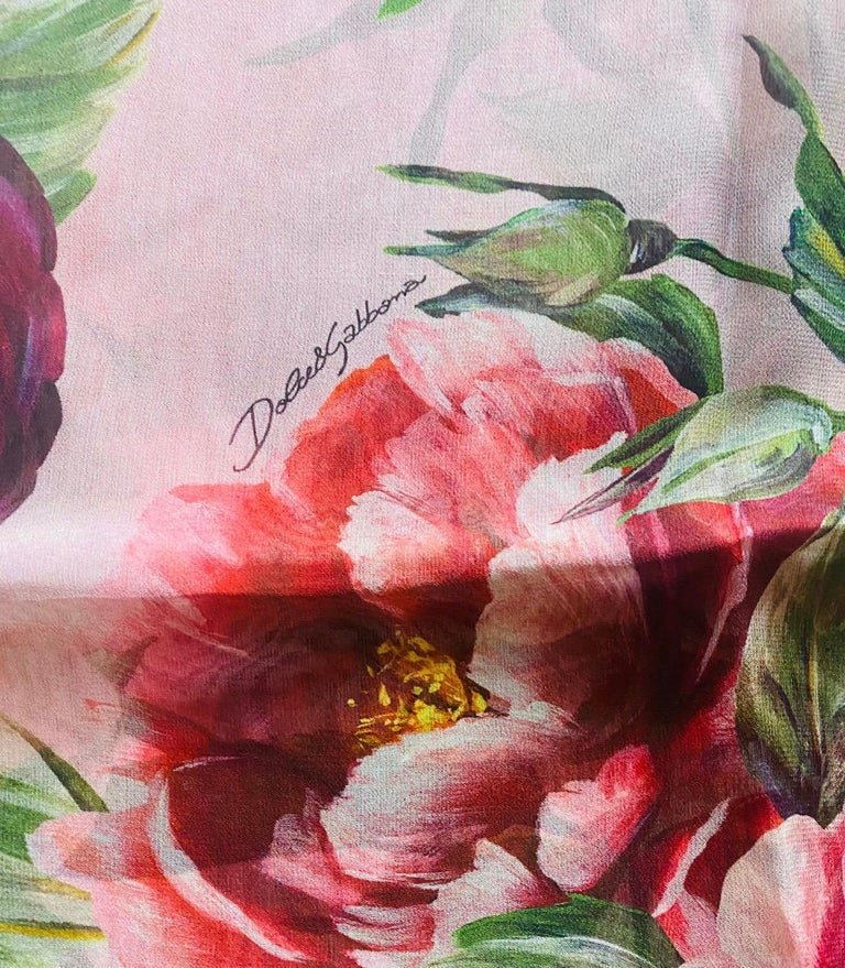 Dolce Gabbana Peony Rose, printed luxury lightweight silk twill, scarf