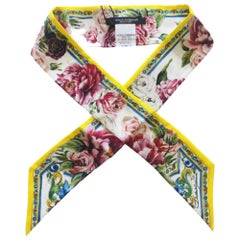 Dolce & Gabbana Peony Sicily Maiolica Silk Scarf Tie in Multicolour