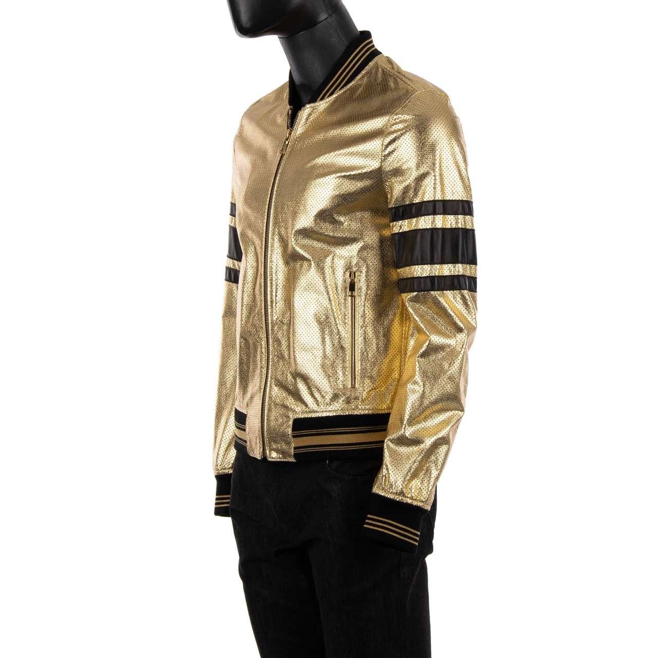 Dolce & Gabbana Perforated Leather Jacket Gold Black 44 For Sale 2