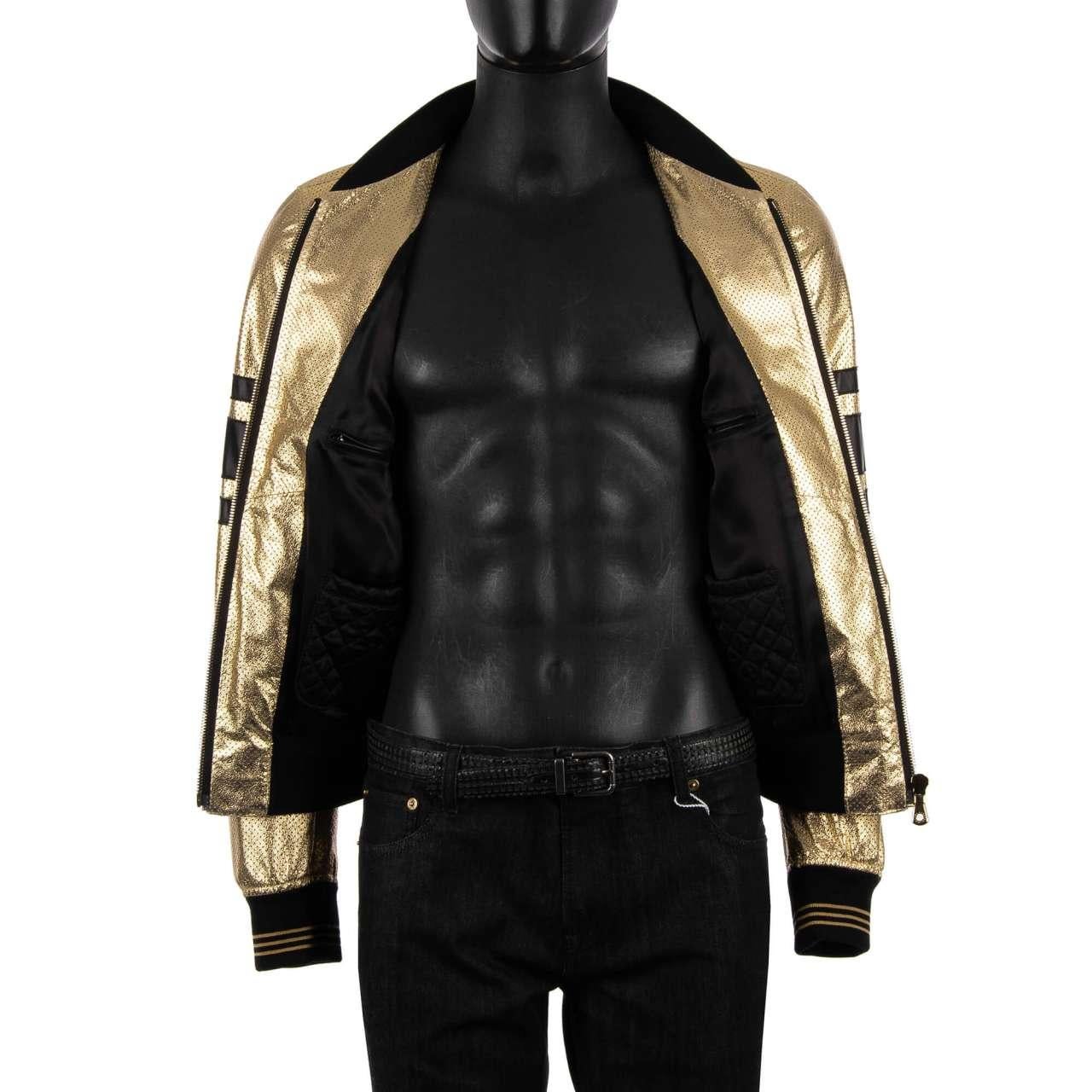 Dolce & Gabbana Perforated Leather Jacket Gold Black 46 In Excellent Condition For Sale In Erkrath, DE