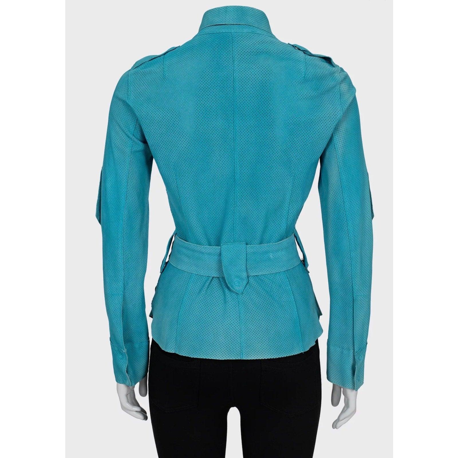 Blu Dolce & Gabbana - Camicia in pelle traforata Sz. M in vendita