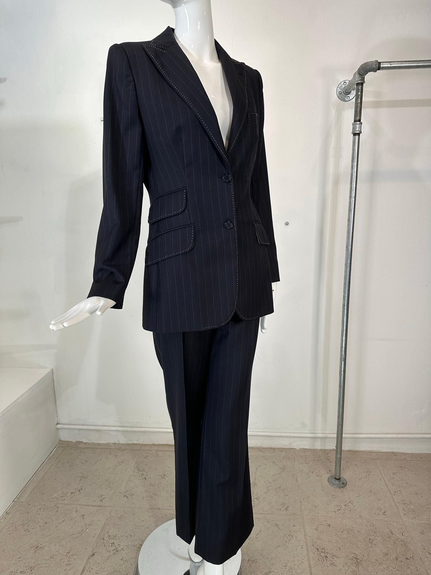 Dolce & Gabbana Pin Stripe Wool Single Breasted Jacket & Full Leg Pant Suit 44 6
