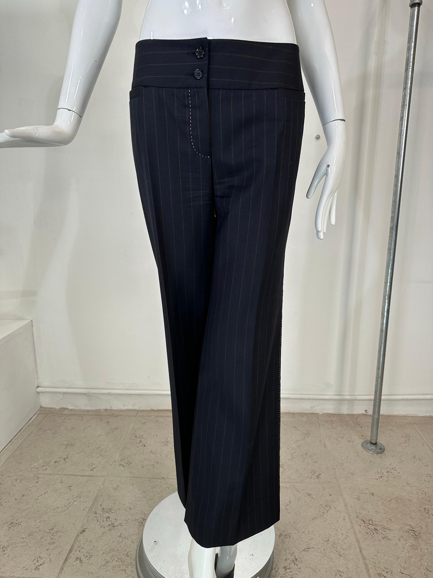 Dolce & Gabbana Pin Stripe Wool Single Breasted Jacket & Full Leg Pant Suit 44 8
