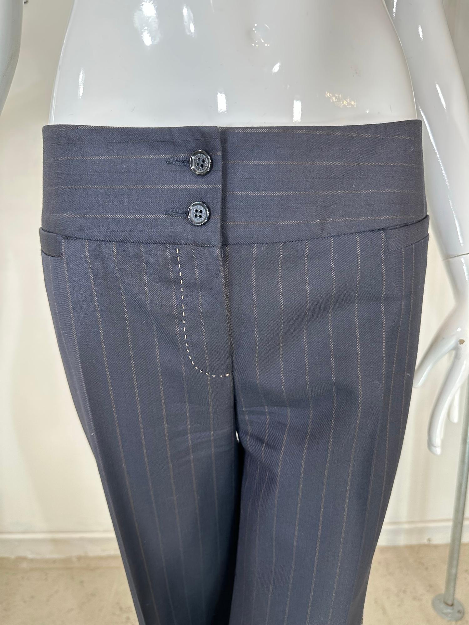 Dolce & Gabbana Pin Stripe Wool Single Breasted Jacket & Full Leg Pant Suit 44 9