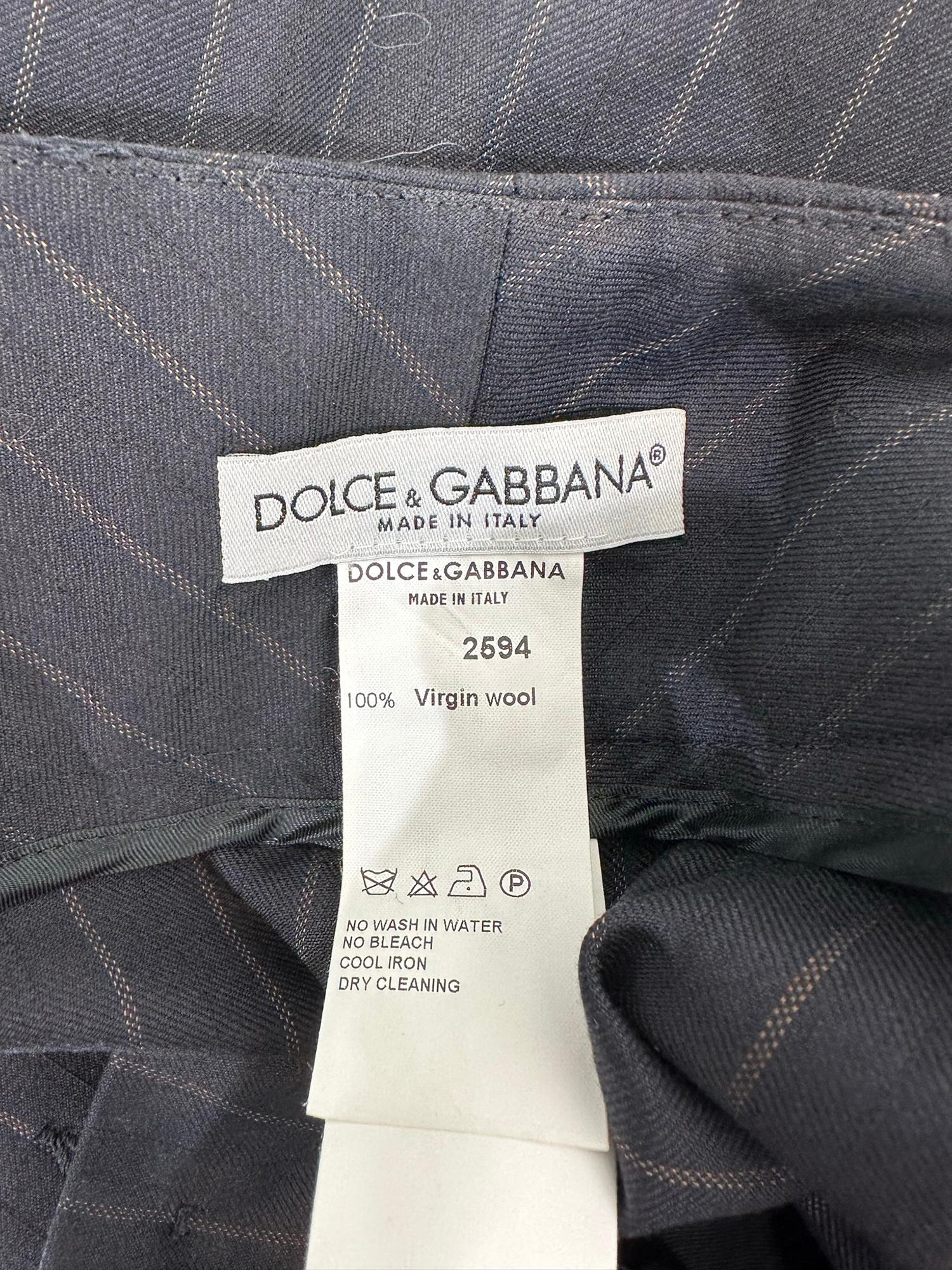 Dolce & Gabbana Pin Stripe Wool Single Breasted Jacket & Full Leg Pant Suit 44 12
