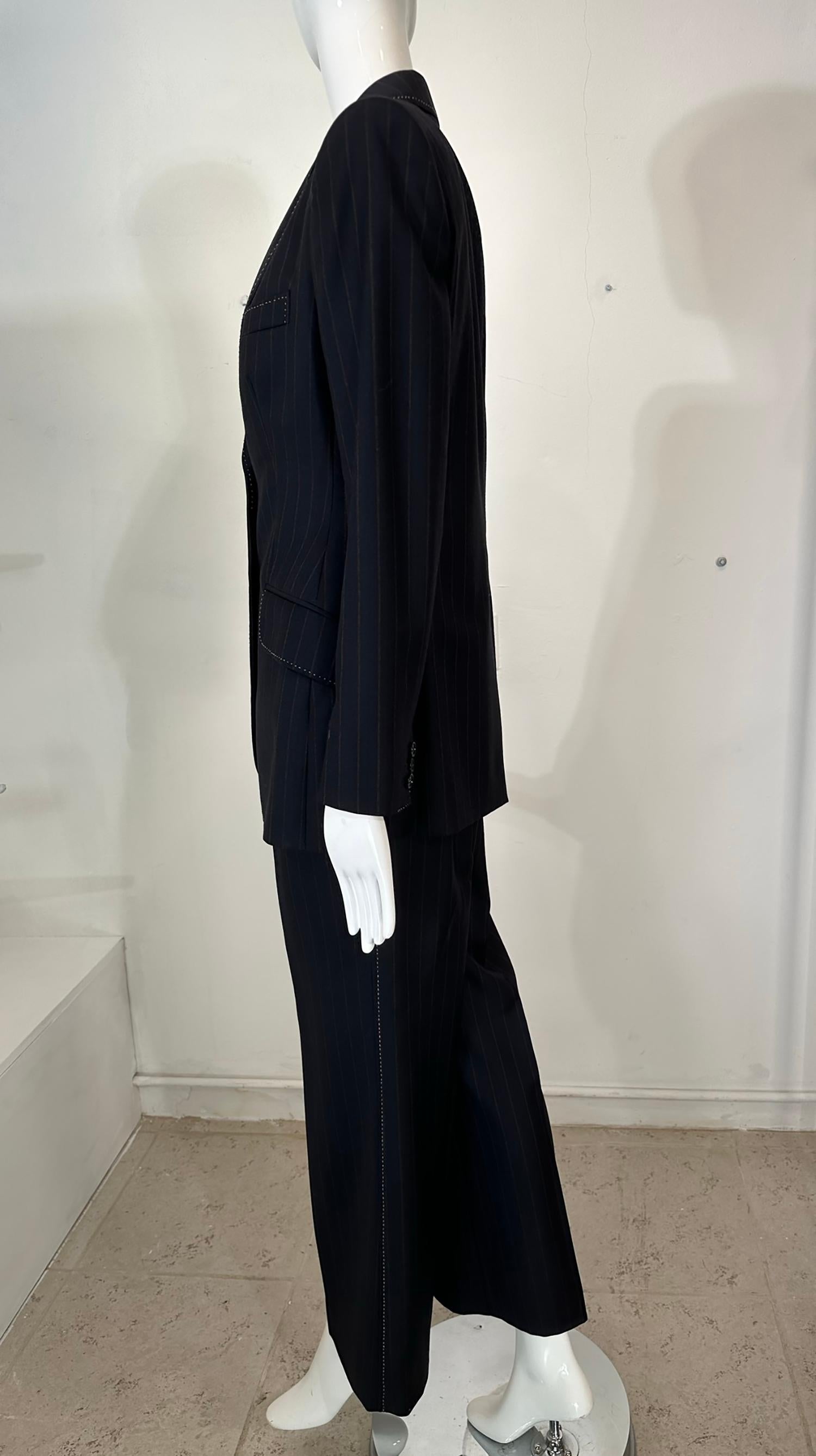 Dolce & Gabbana Pin Stripe Wool Single Breasted Jacket & Full Leg Pant Suit 44 1