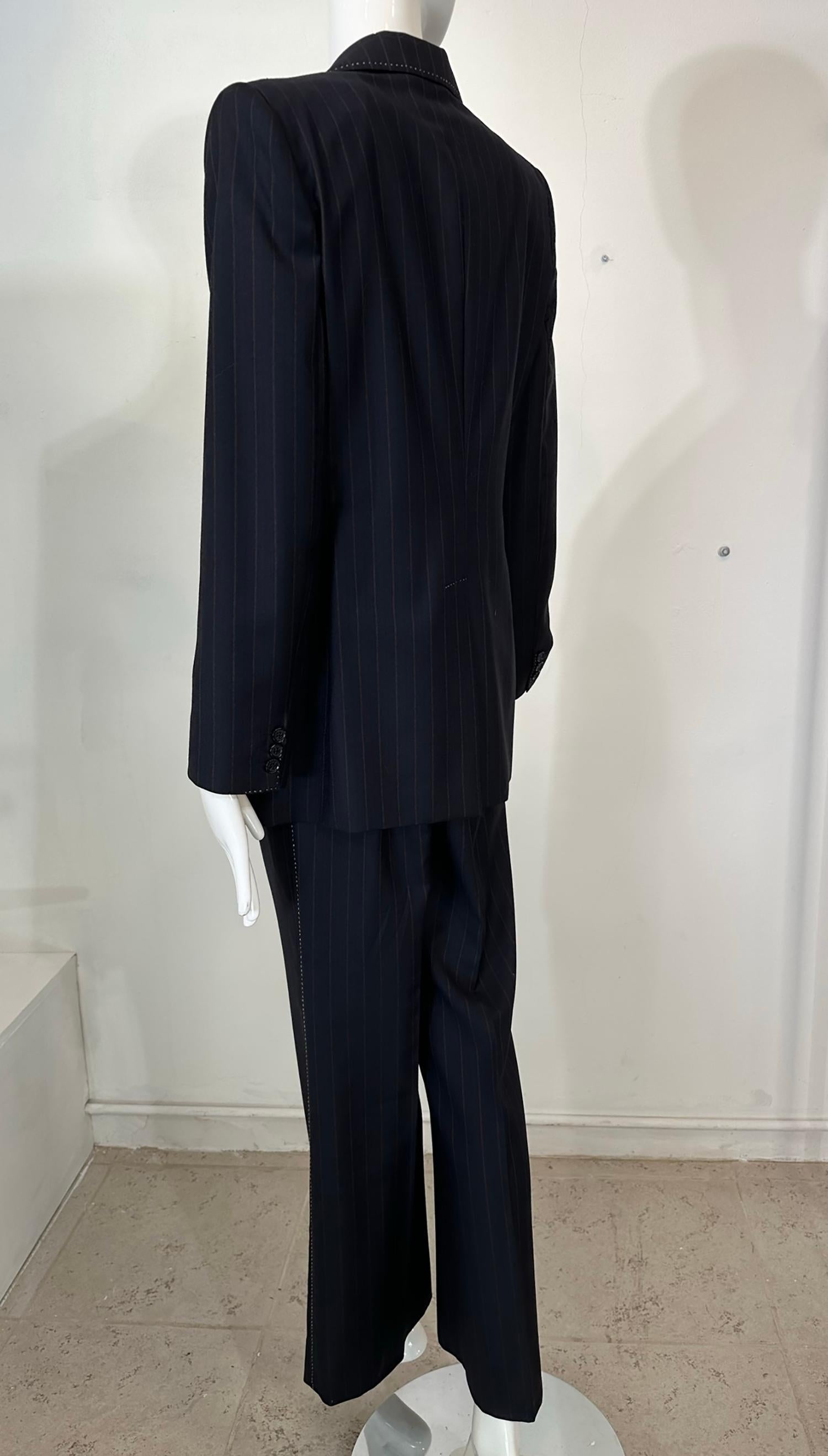 Dolce & Gabbana Pin Stripe Wool Single Breasted Jacket & Full Leg Pant Suit 44 2