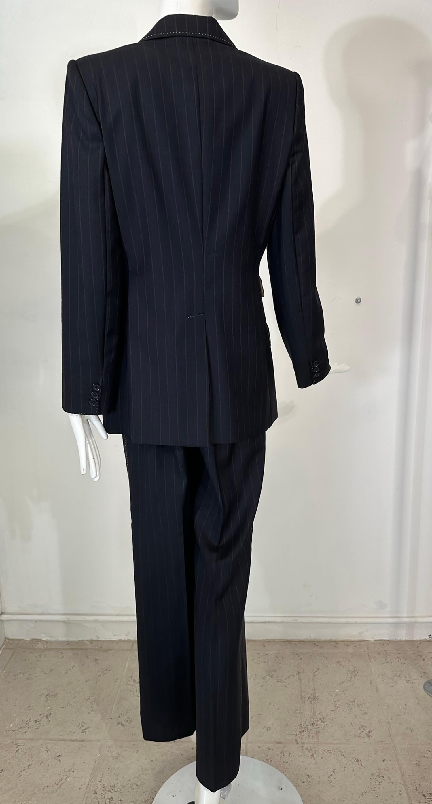 Dolce & Gabbana Pin Stripe Wool Single Breasted Jacket & Full Leg Pant Suit 44 3