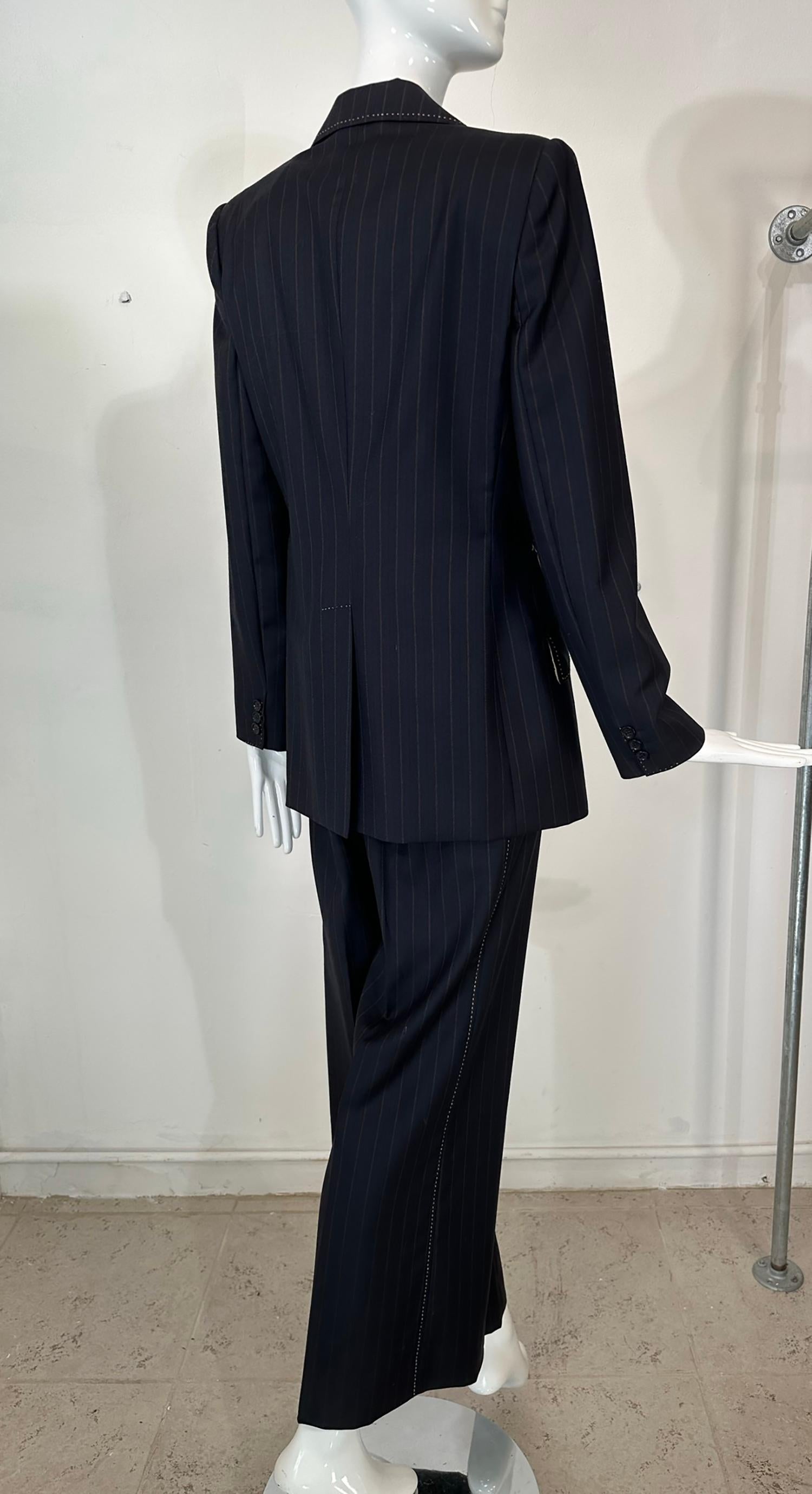 Dolce & Gabbana Pin Stripe Wool Single Breasted Jacket & Full Leg Pant Suit 44 4