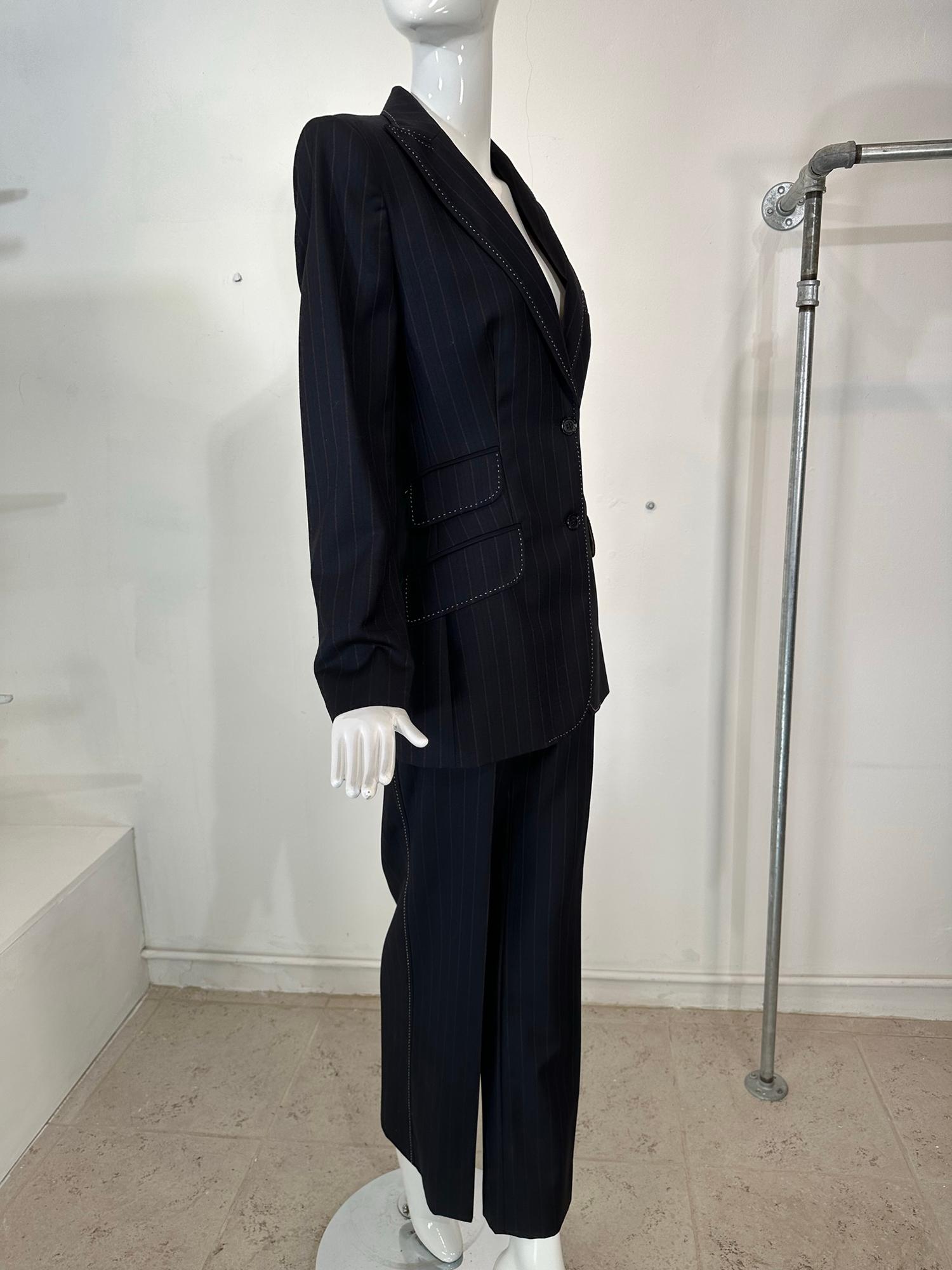 Dolce & Gabbana Pin Stripe Wool Single Breasted Jacket & Full Leg Pant Suit 44 5