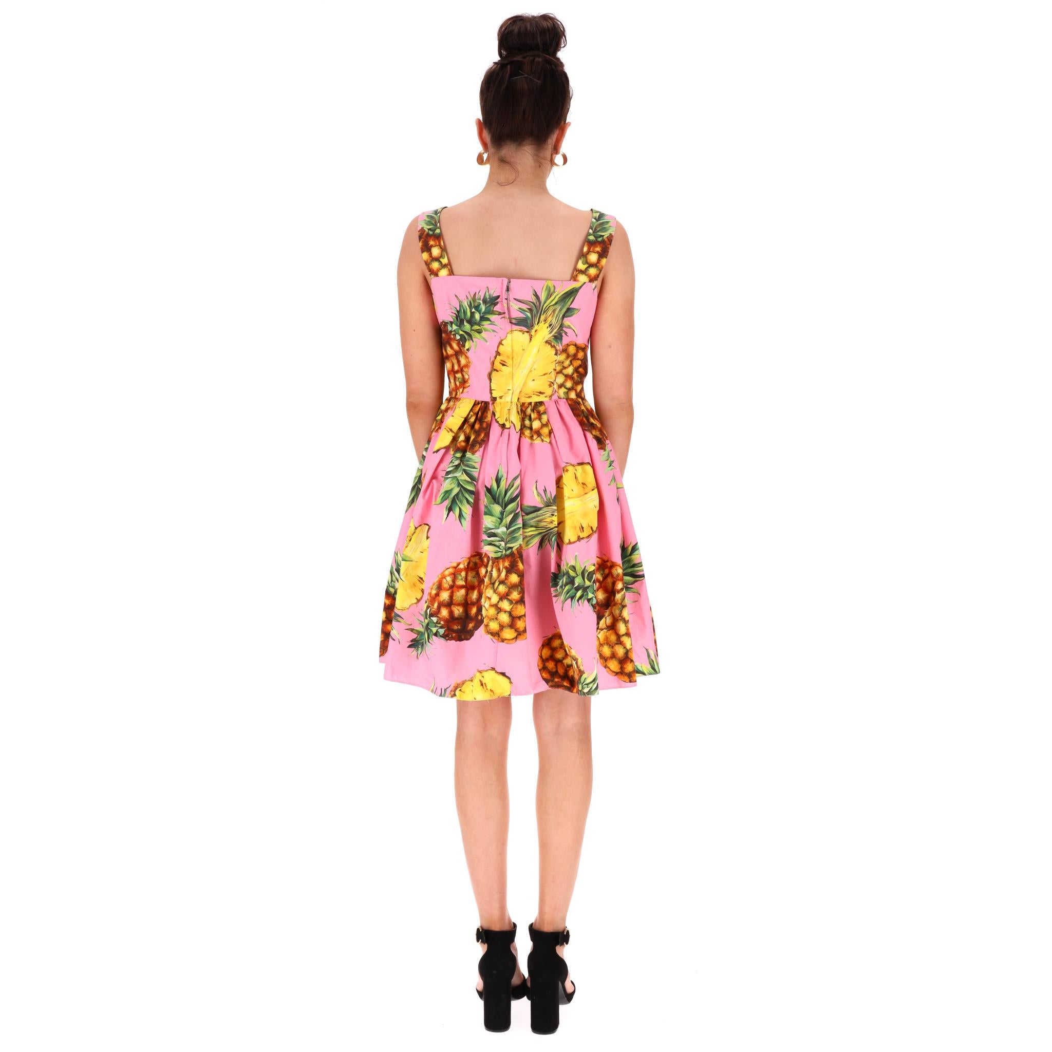 Dolce & Gabbana Kleid aus Baumwolle mit Ananasdruck im Zustand „Hervorragend“ im Angebot in London, GB