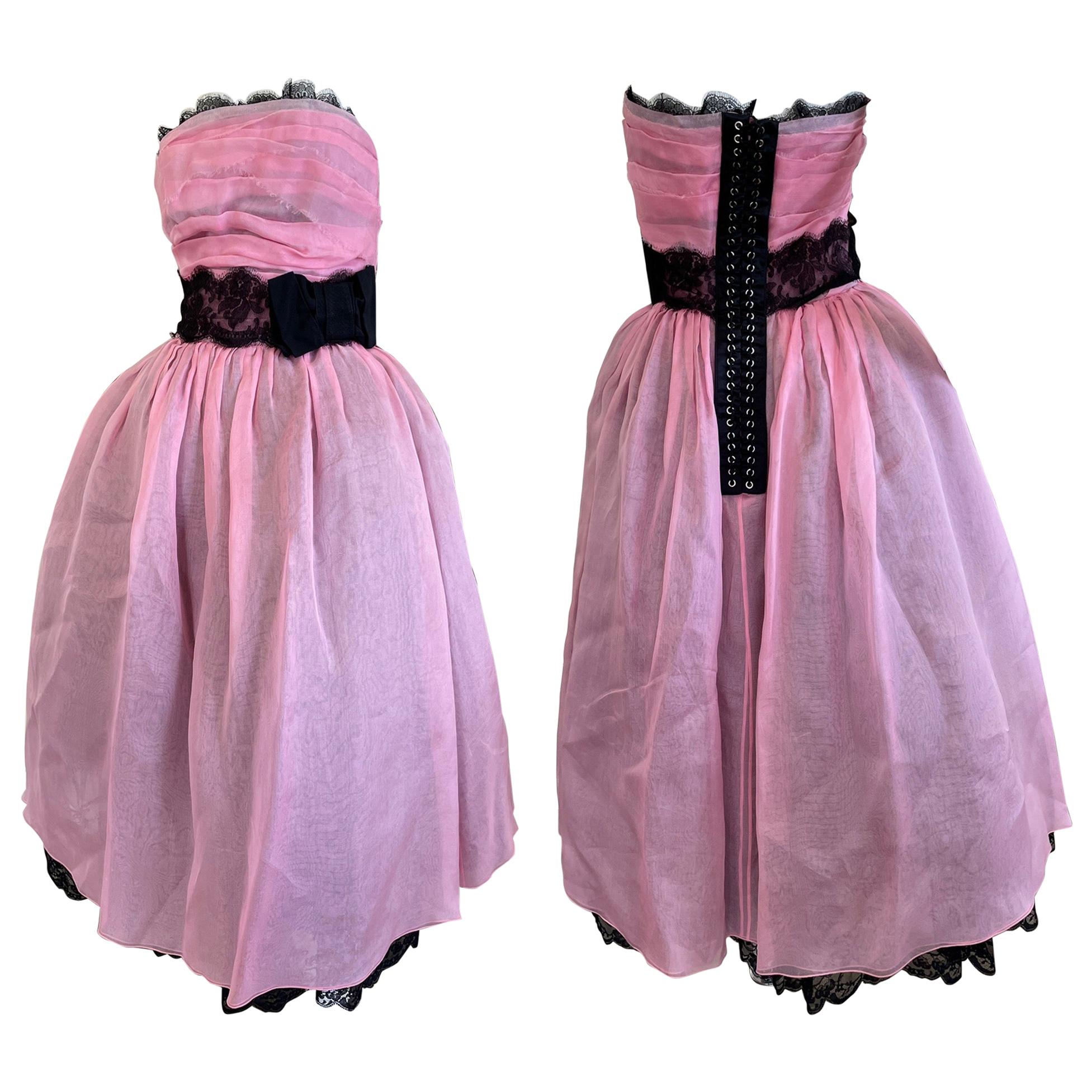 Dolce & Gabbana Pink 1950's Style Vintage Cocktail Dress w Corset Lacing Detail  For Sale