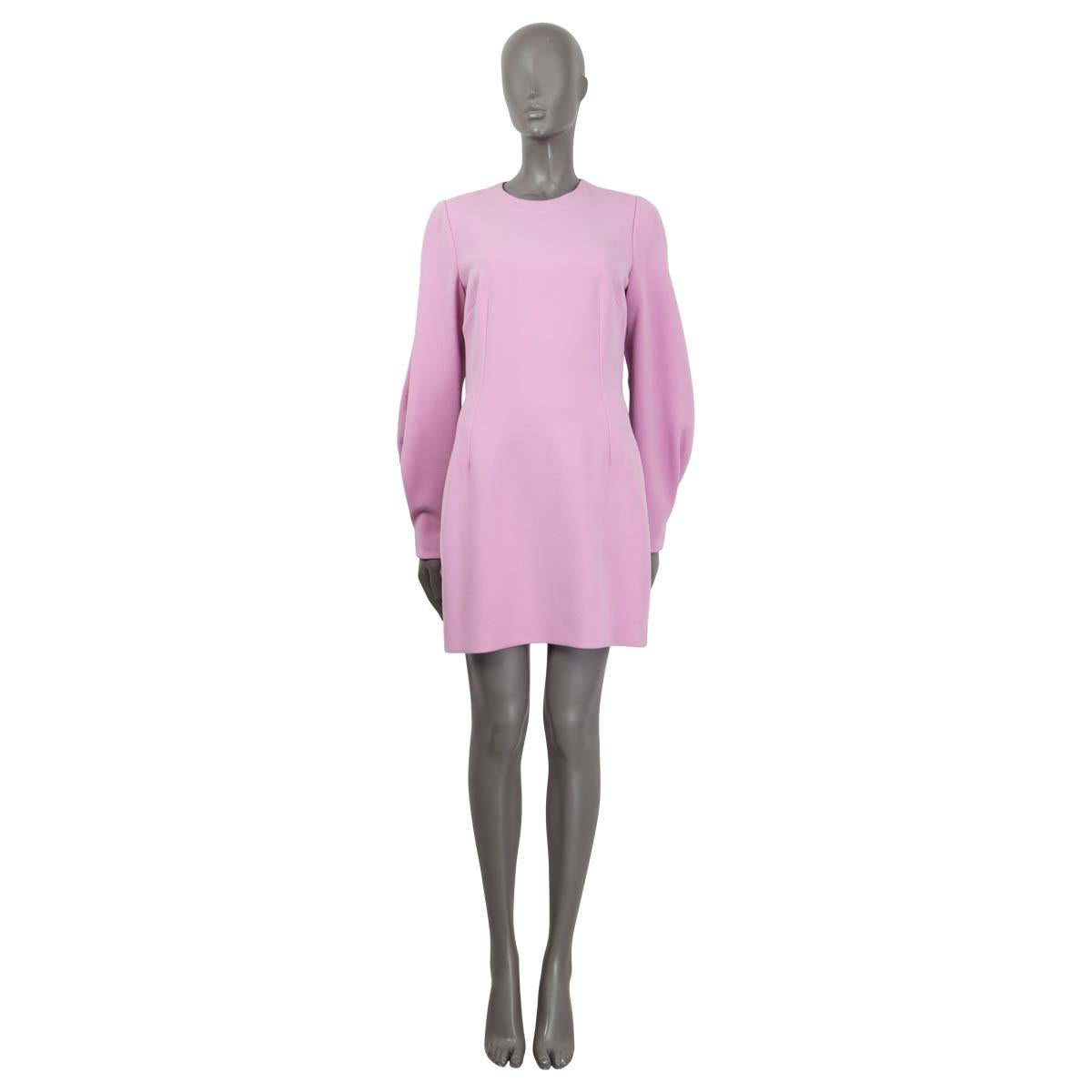 100% authentic Dolce & Gabban long sleeve mini dress in lilac polyester (66%), viscose (30%) and elastane (4%). The design features a round-neck and pleats sleeves. Opens with a hidden zipper at the back. Brand new with tags. 

Measurements
Tag