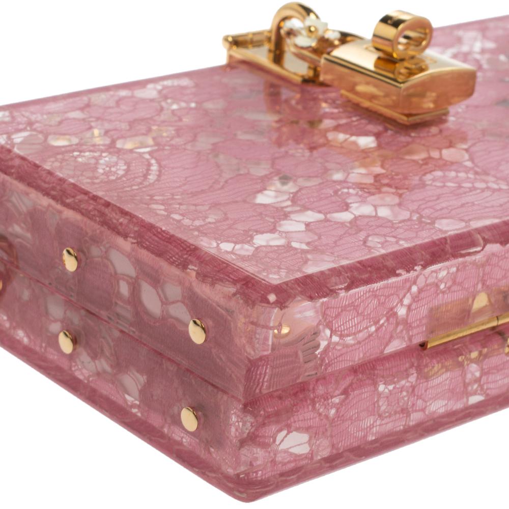 Dolce & Gabbana Pink Acrylic Lace Dolce Box Bag 6