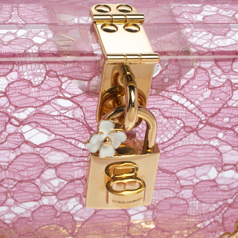 Dolce & Gabbana Pink Acrylic Lace Dolce Box Bag 7
