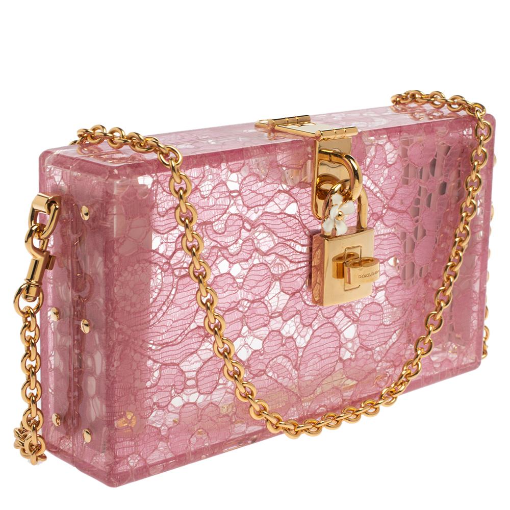 Beige Dolce & Gabbana Pink Acrylic Lace Dolce Box Bag