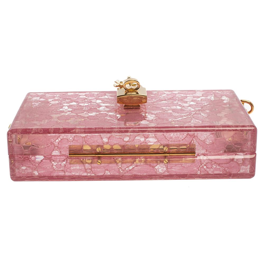 Dolce & Gabbana Pink Acrylic Lace Dolce Box Bag In New Condition In Dubai, Al Qouz 2