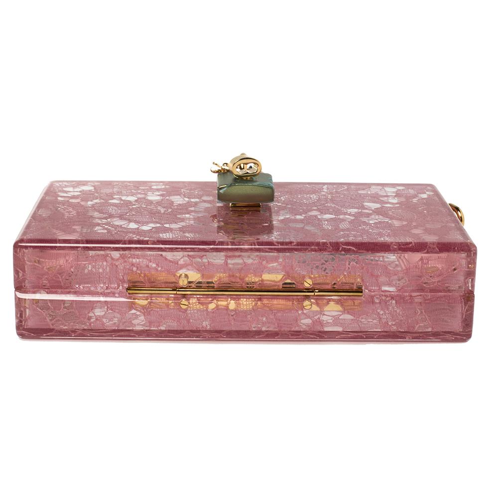 Brown Dolce & Gabbana Pink Acrylic Lace Dolce Box Bag