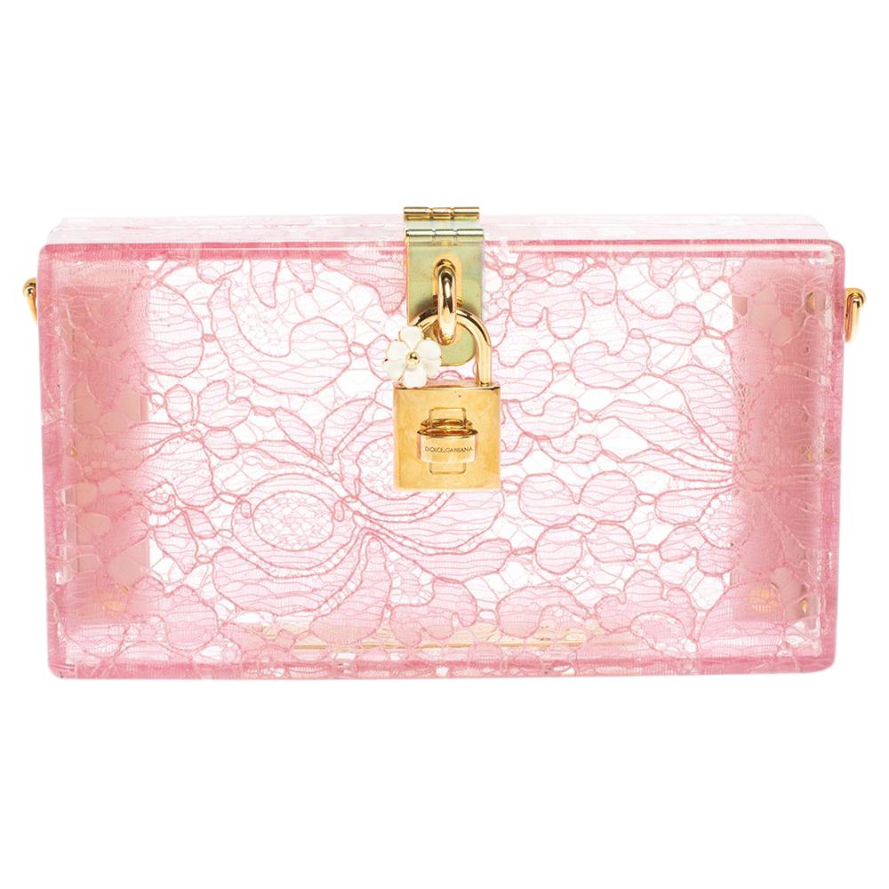 Dolce & Gabbana Pink Acrylic Lace Dolce Box Bag