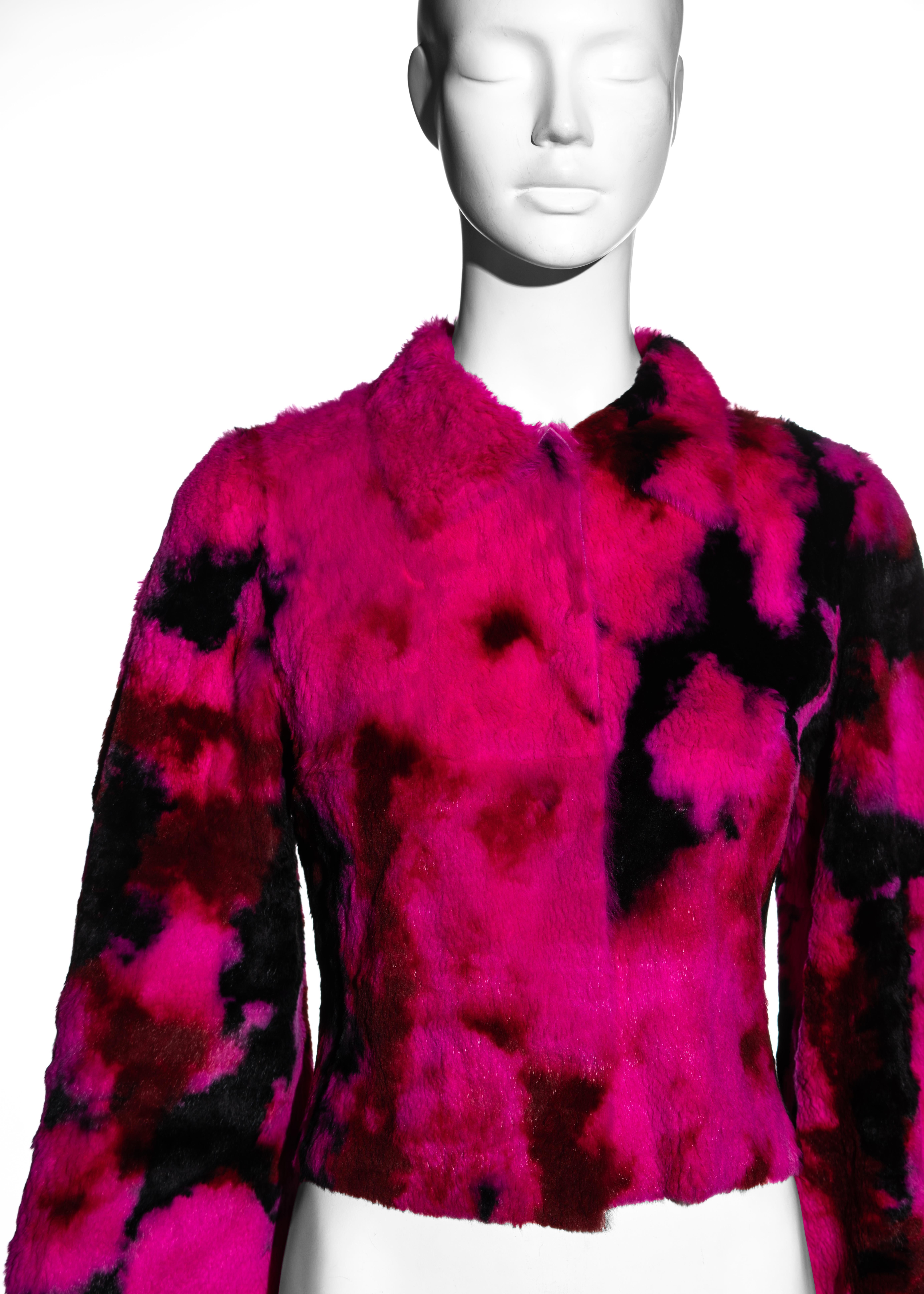 Red Dolce & Gabbana pink and black tie-dyed fur jacket, fw 1999 For Sale