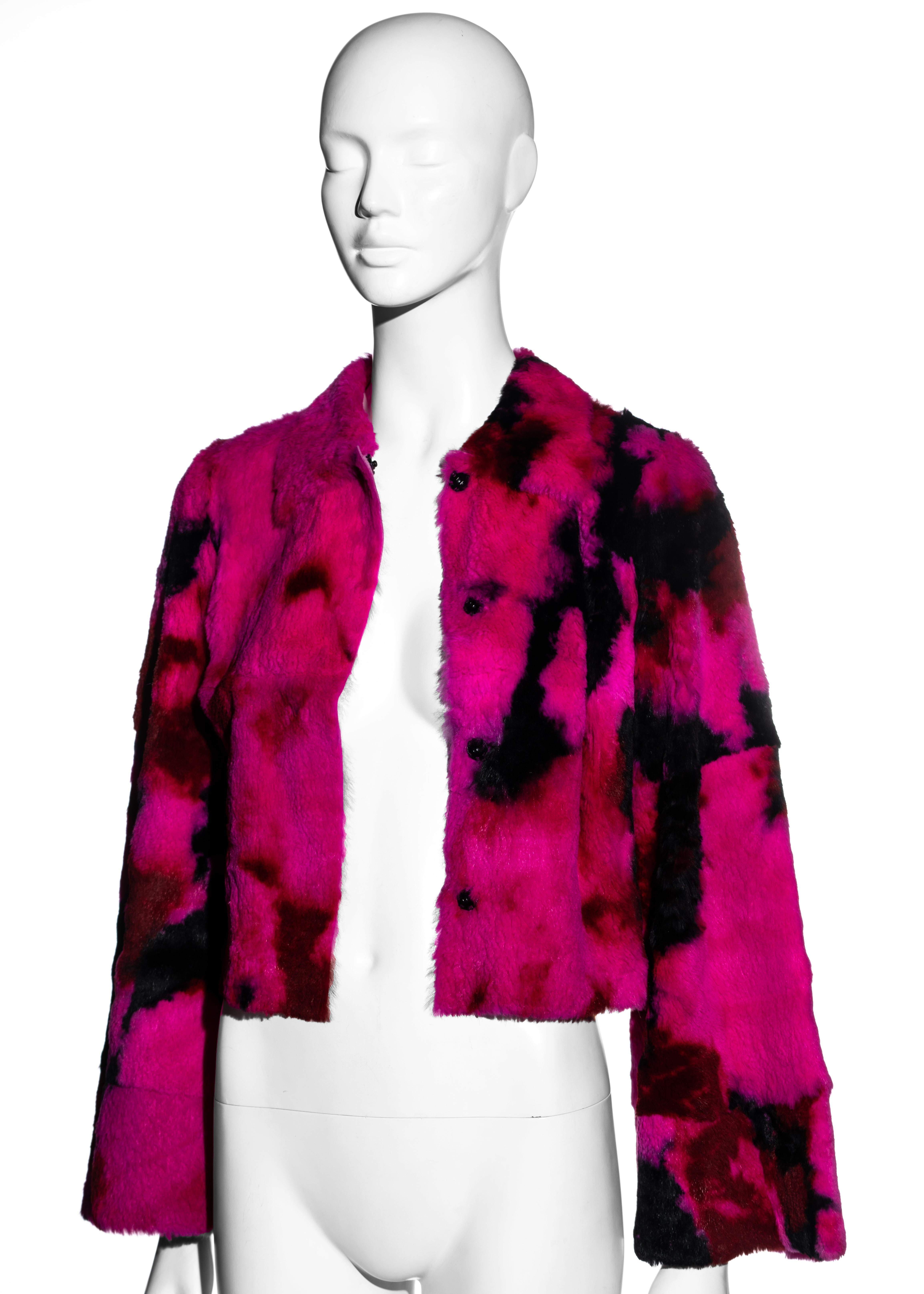 Dolce & Gabbana pink and black tie-dyed fur jacket, fw 1999 In Excellent Condition For Sale In London, GB