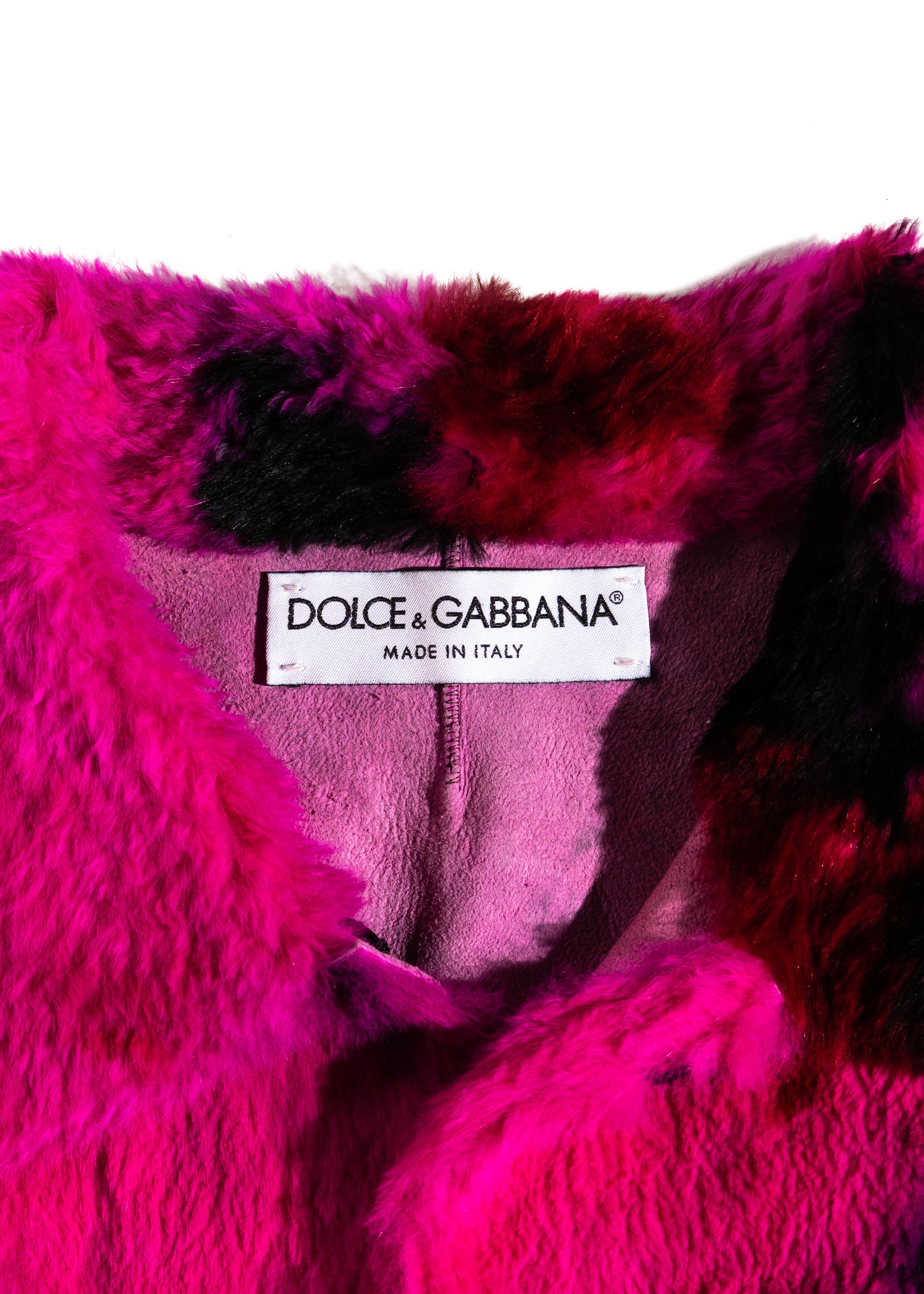 Dolce & Gabbana pink and black tie-dyed fur jacket, fw 1999 For Sale 3