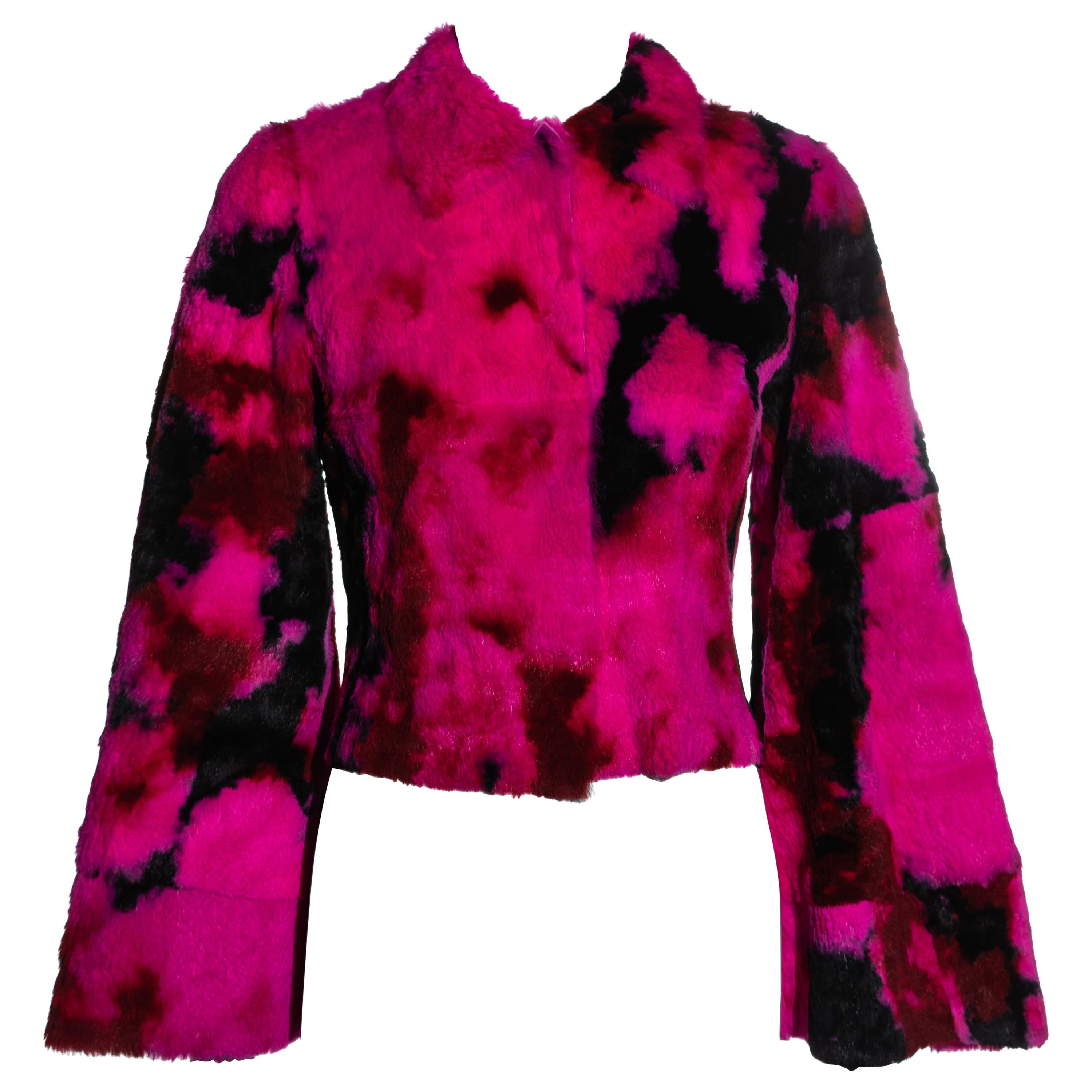 Dolce & Gabbana pink and black tie-dyed fur jacket, fw 1999