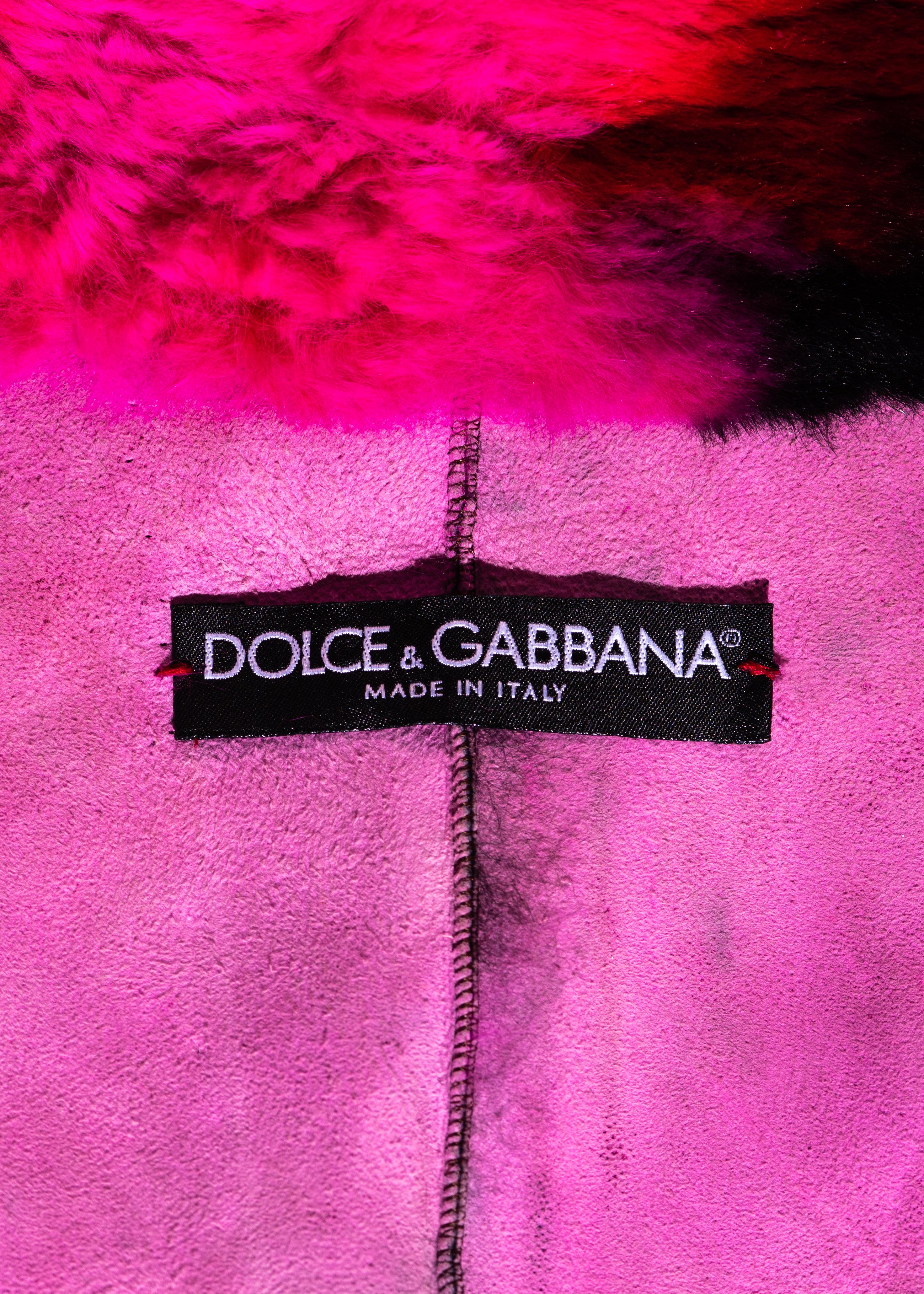 Dolce & Gabbana pink and black tie-dyed fur maxi coat, fw 1999 For Sale 3