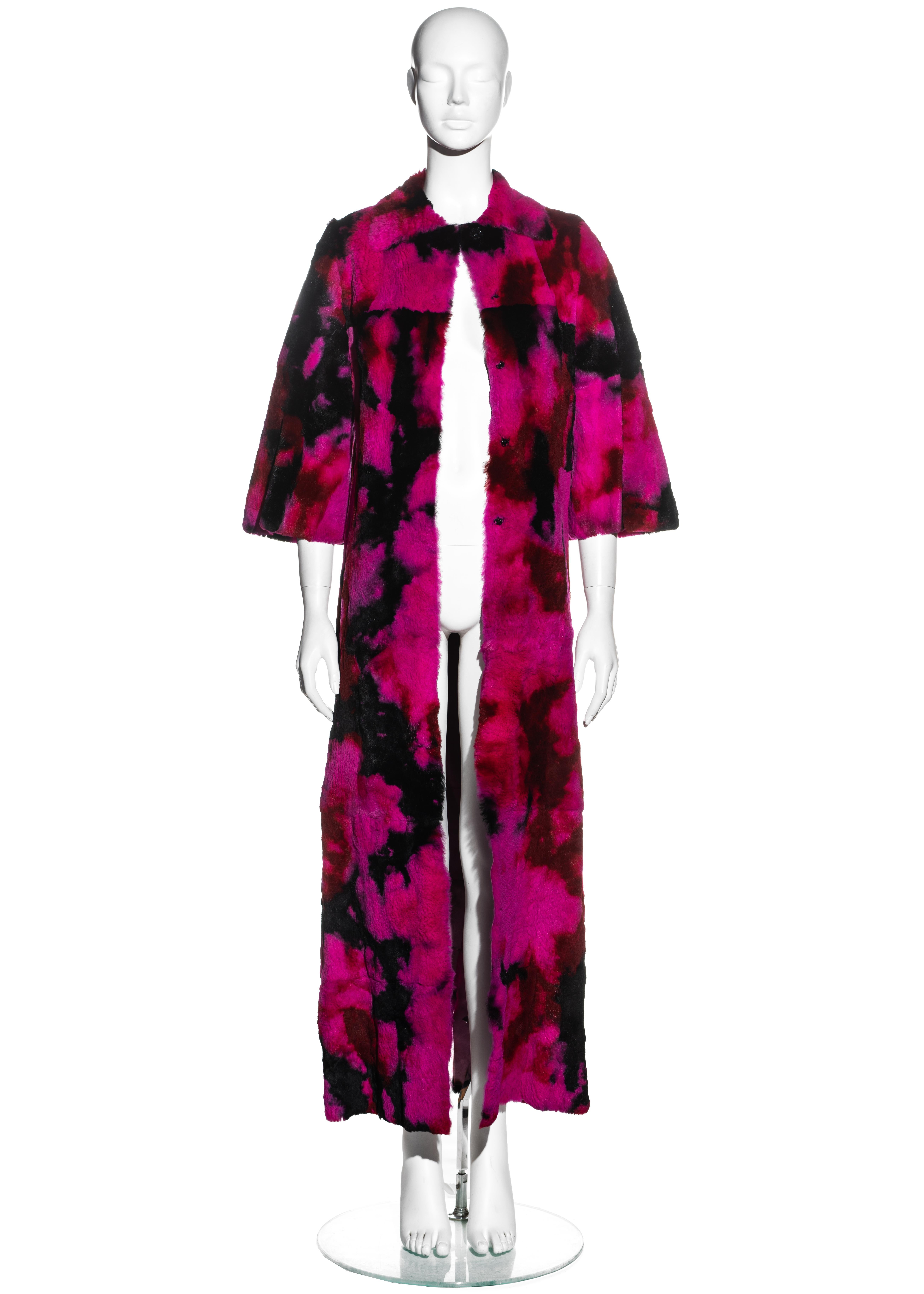 ▪ Dolce & Gabbana pink and black tie-dyed maxi coat 
▪ Sheared rabbit fur  
▪ The same design famously worn by Whitney Houston during her world tour in 1999
▪ Limited Edition colourway 
▪ Wide cropped sleeves  
▪ Snap button closures  
▪ Size