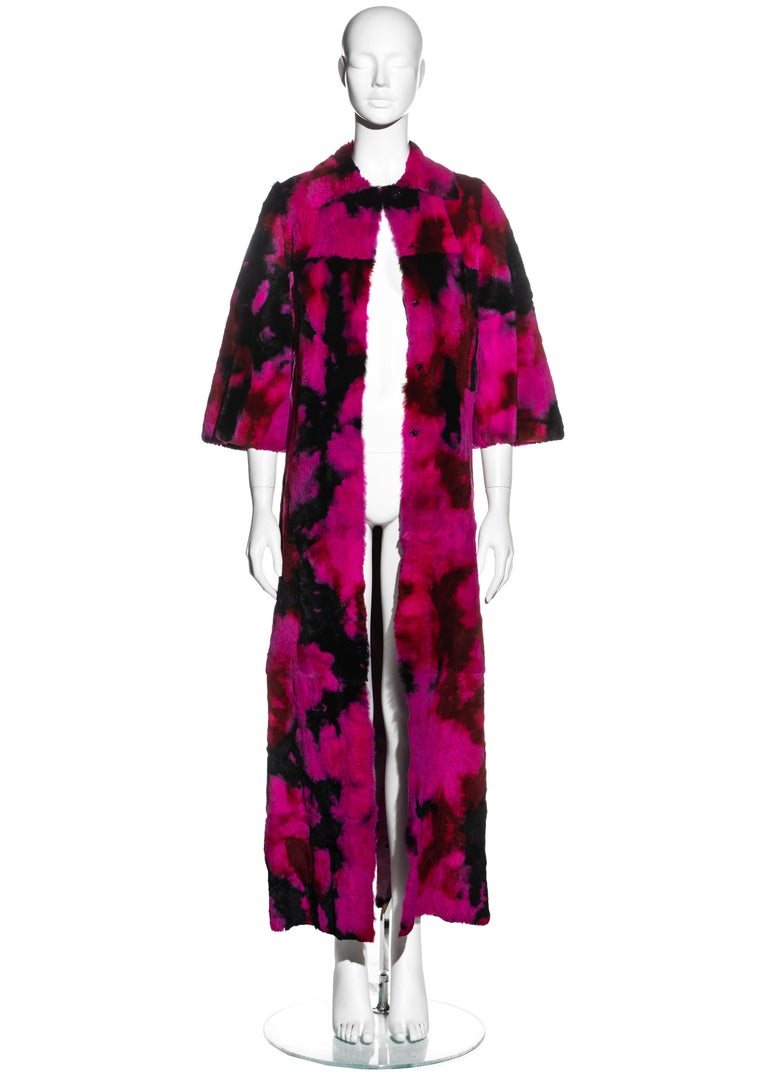 Dolce and Gabbana pink and black tie-dyed fur maxi coat, fw 1999 For Sale  at 1stDibs