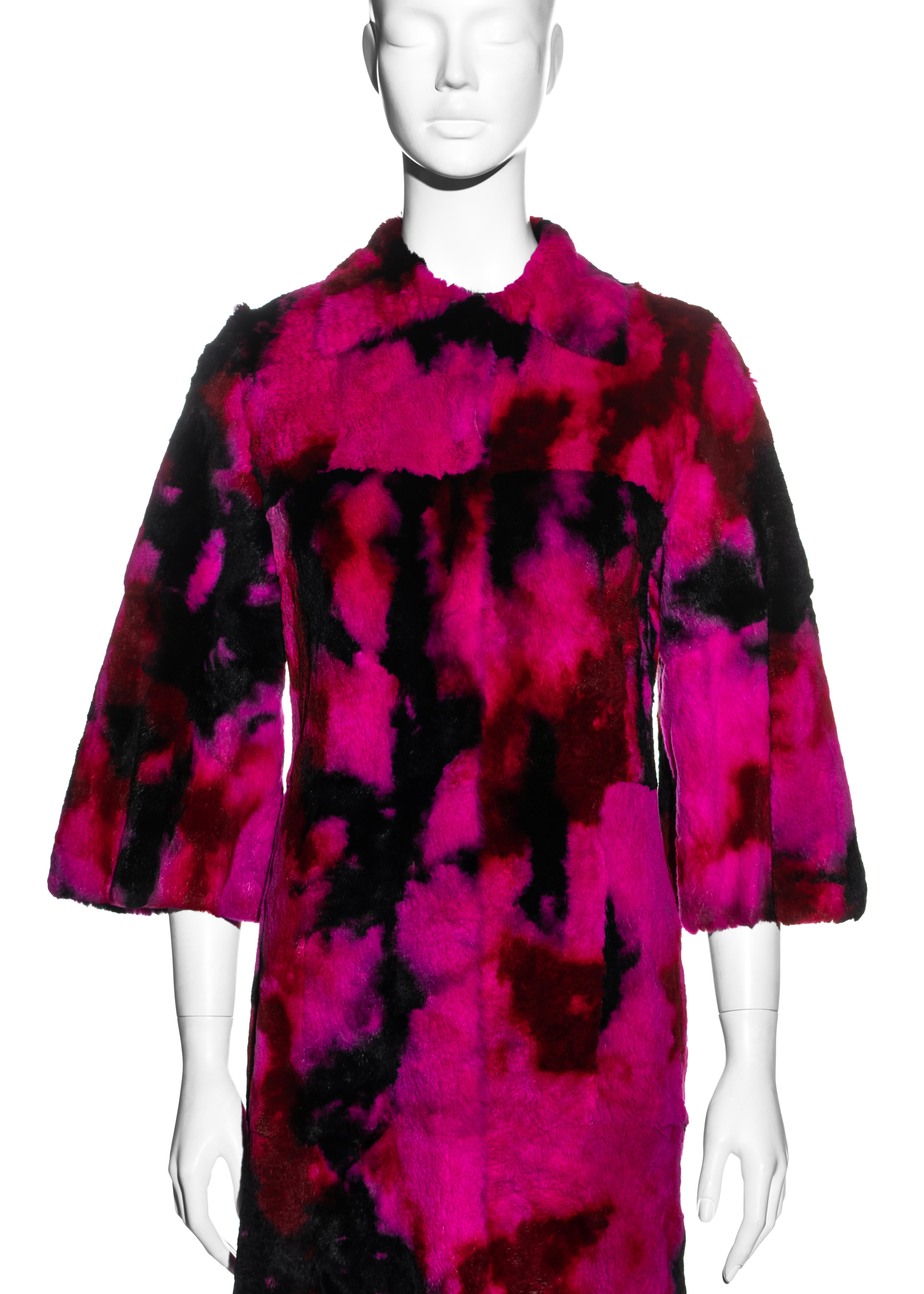 Purple Dolce & Gabbana pink and black tie-dyed fur maxi coat, fw 1999 For Sale