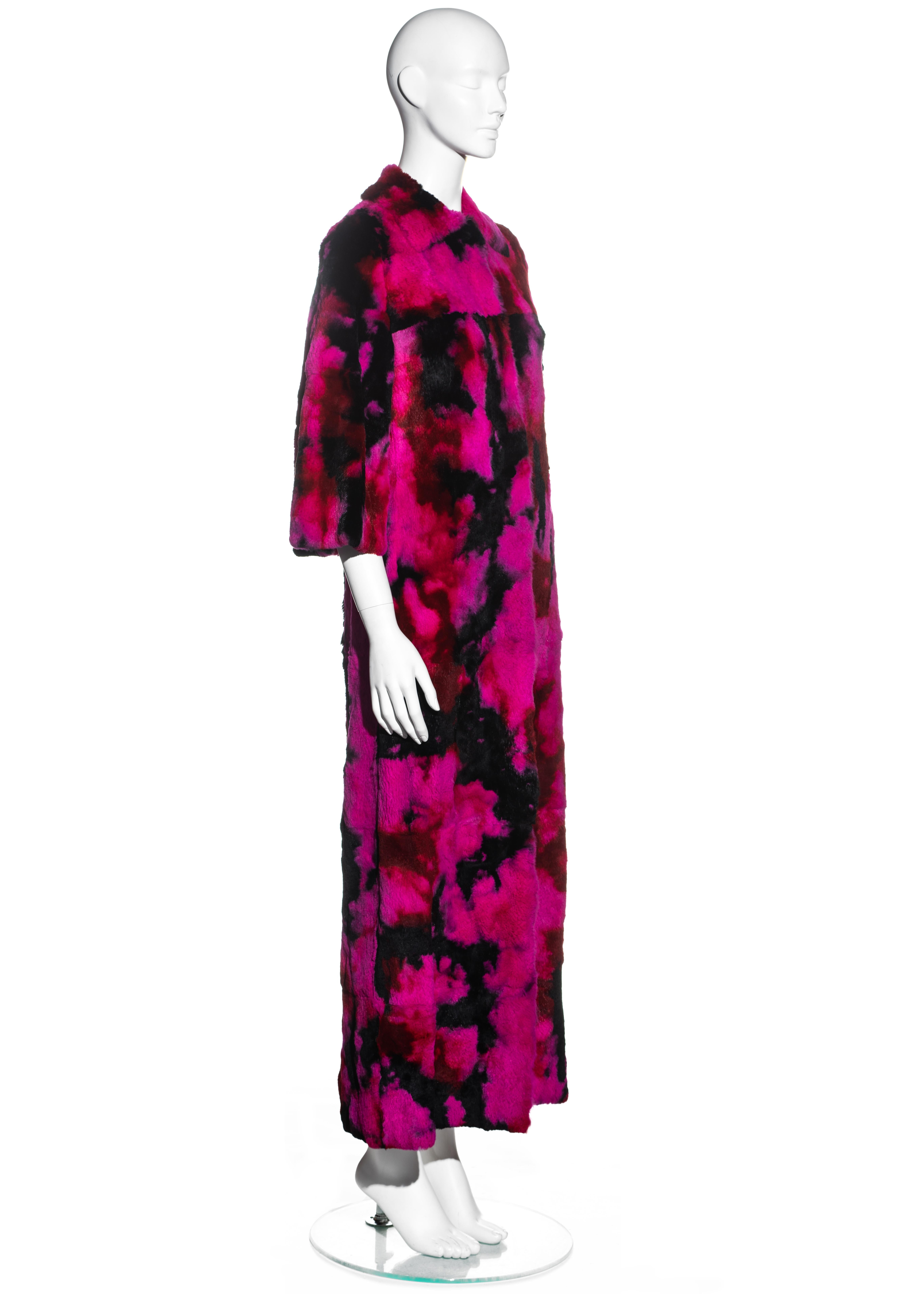 Women's Dolce & Gabbana pink and black tie-dyed fur maxi coat, fw 1999 For Sale