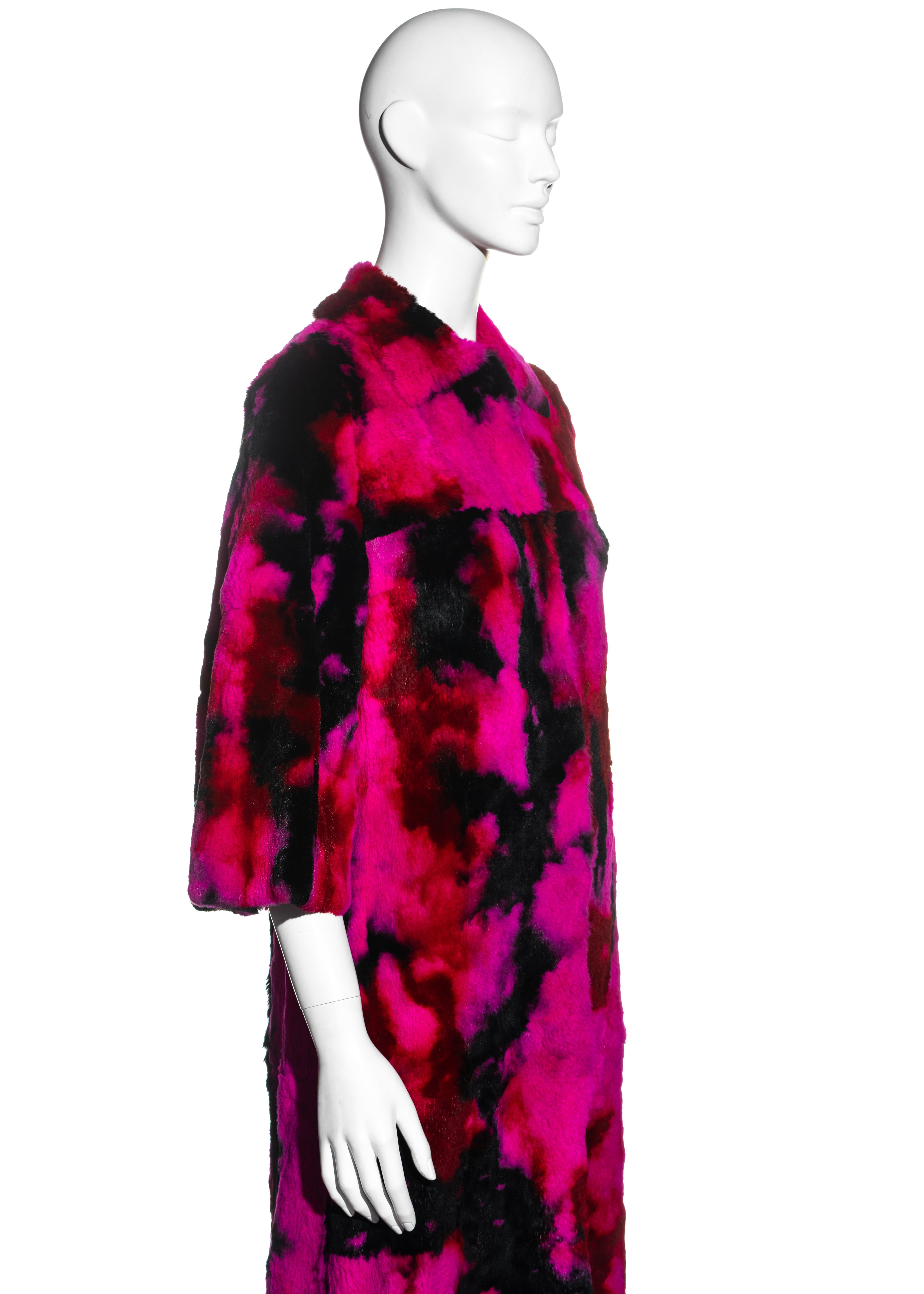 Dolce & Gabbana pink and black tie-dyed fur maxi coat, fw 1999 For Sale 1