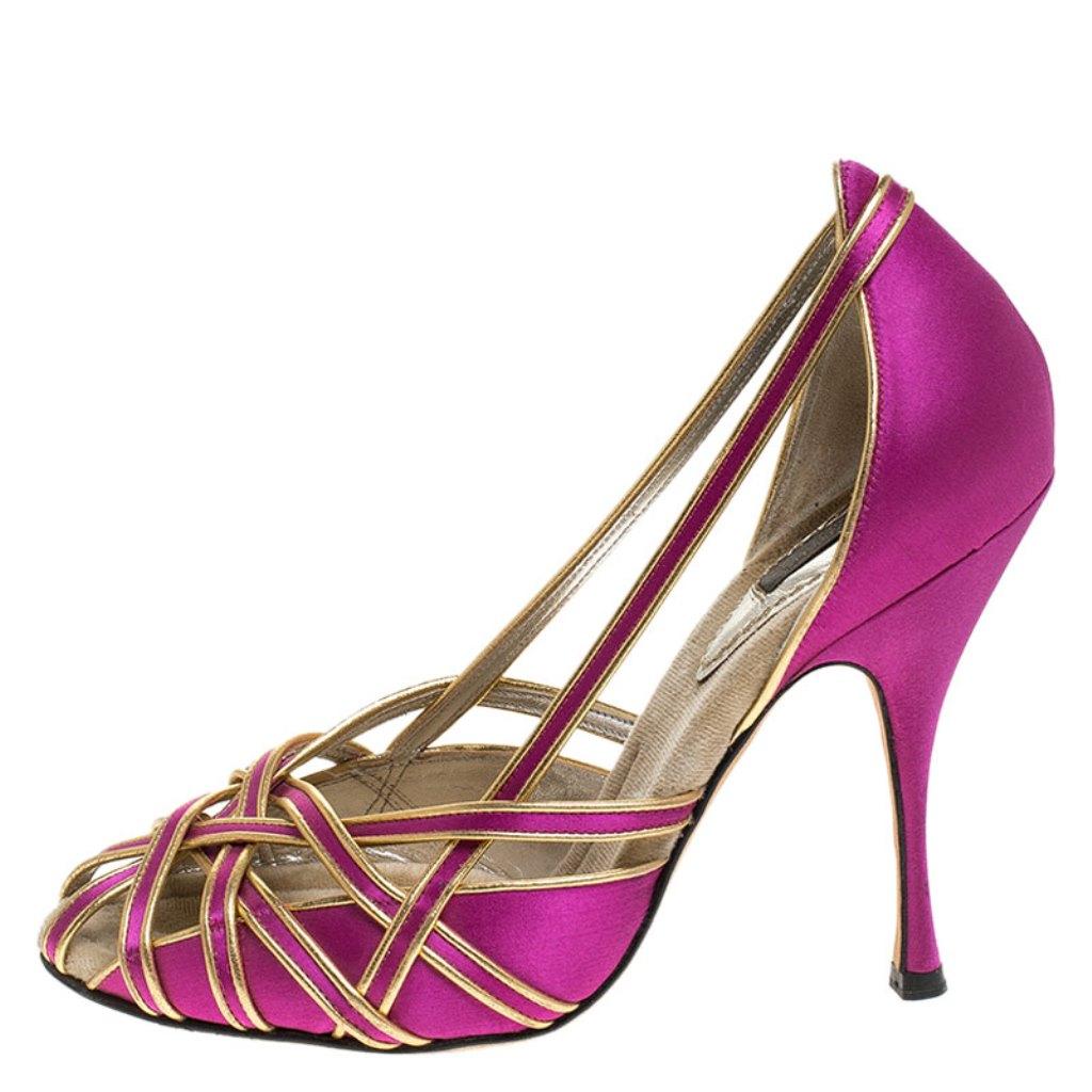 Dolce & Gabbana Pink And Gold Satin Strappy Pumps Size 38 1