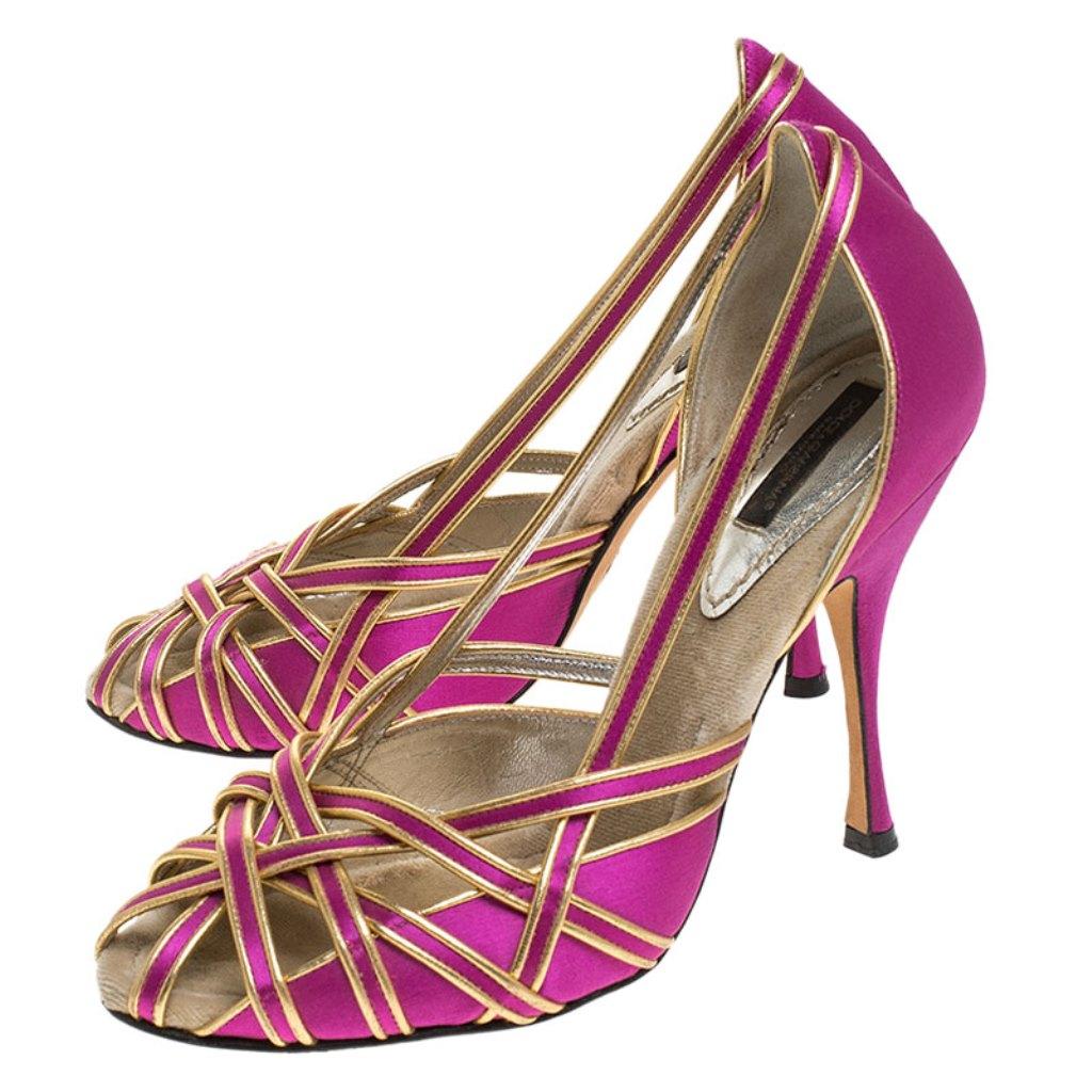 Dolce & Gabbana Pink And Gold Satin Strappy Pumps Size 38 2