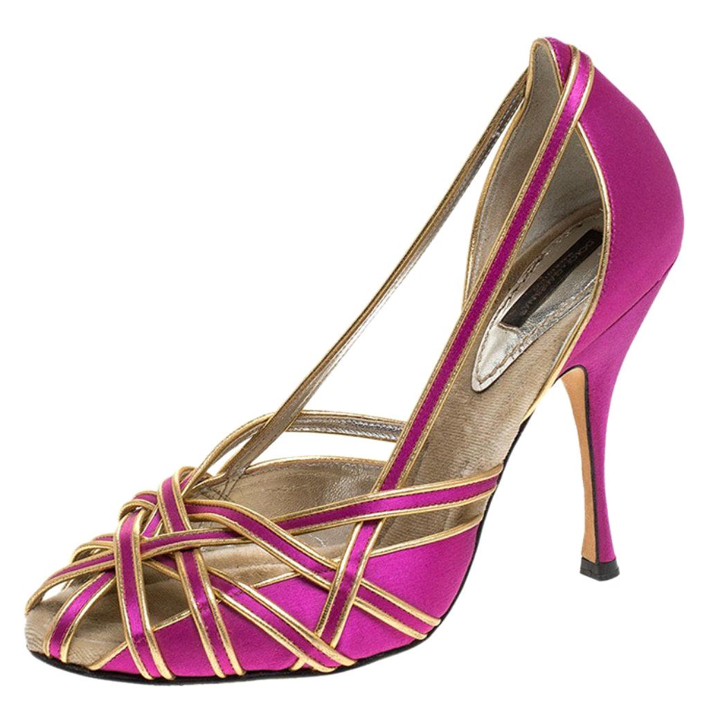 Dolce & Gabbana Pink And Gold Satin Strappy Pumps Size 38