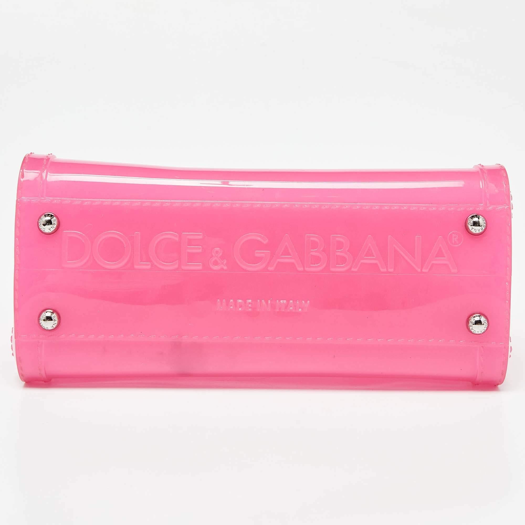 Dolce & Gabbana Rosa/schwarzes Jelly Miss Sicily Top Handle Bag im Zustand „Gut“ im Angebot in Dubai, Al Qouz 2