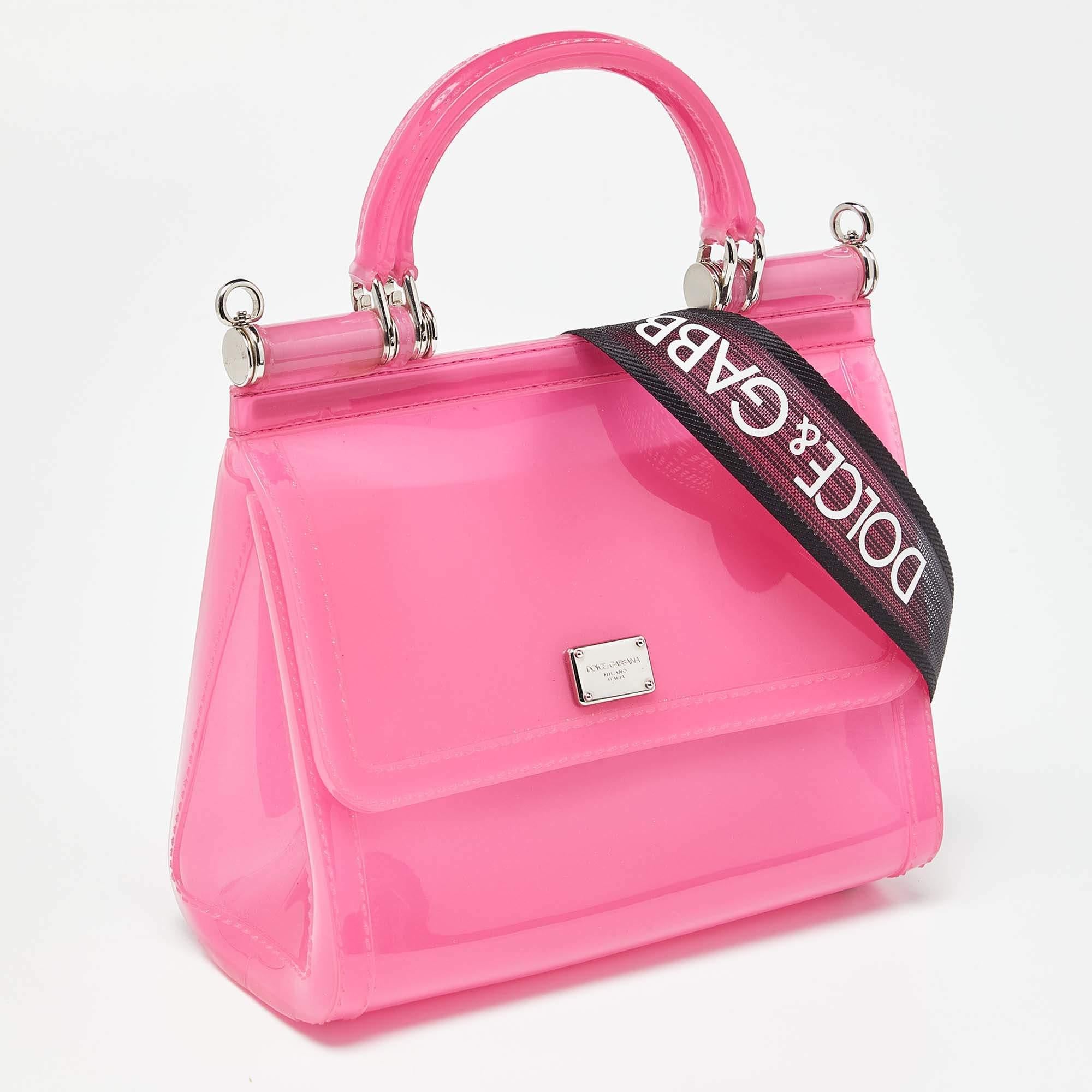 Dolce & Gabbana Rosa/schwarzes Jelly Miss Sicily Top Handle Bag im Angebot 3