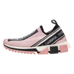 Dolce & Gabbana Pink/Black Knit Fabric Sorrento Slip-On Sneakers Size 36.5