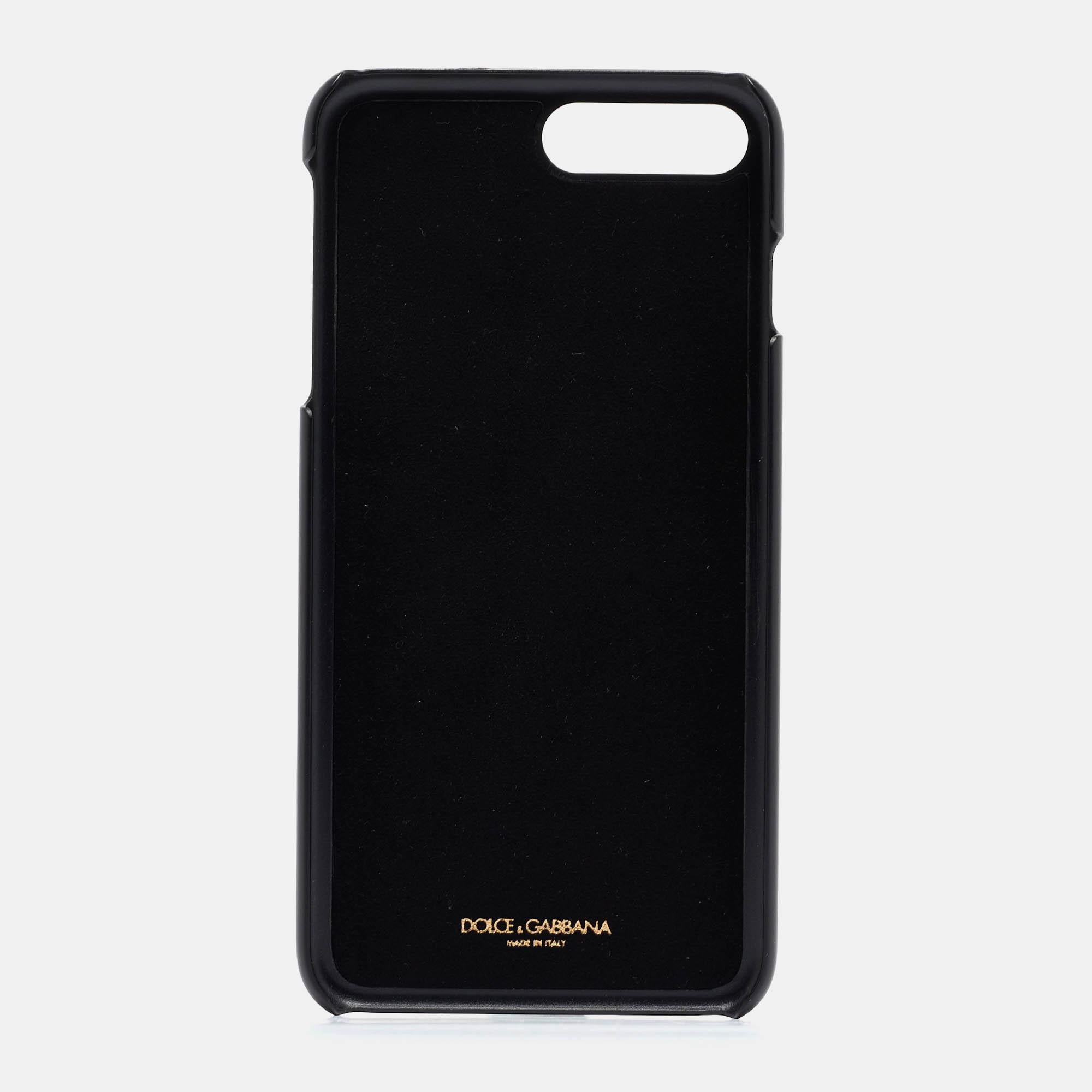 Brown Dolce & Gabbana Pink/Black Leather Pineapple Crystals iPhone 6/6s Plus Cover For Sale