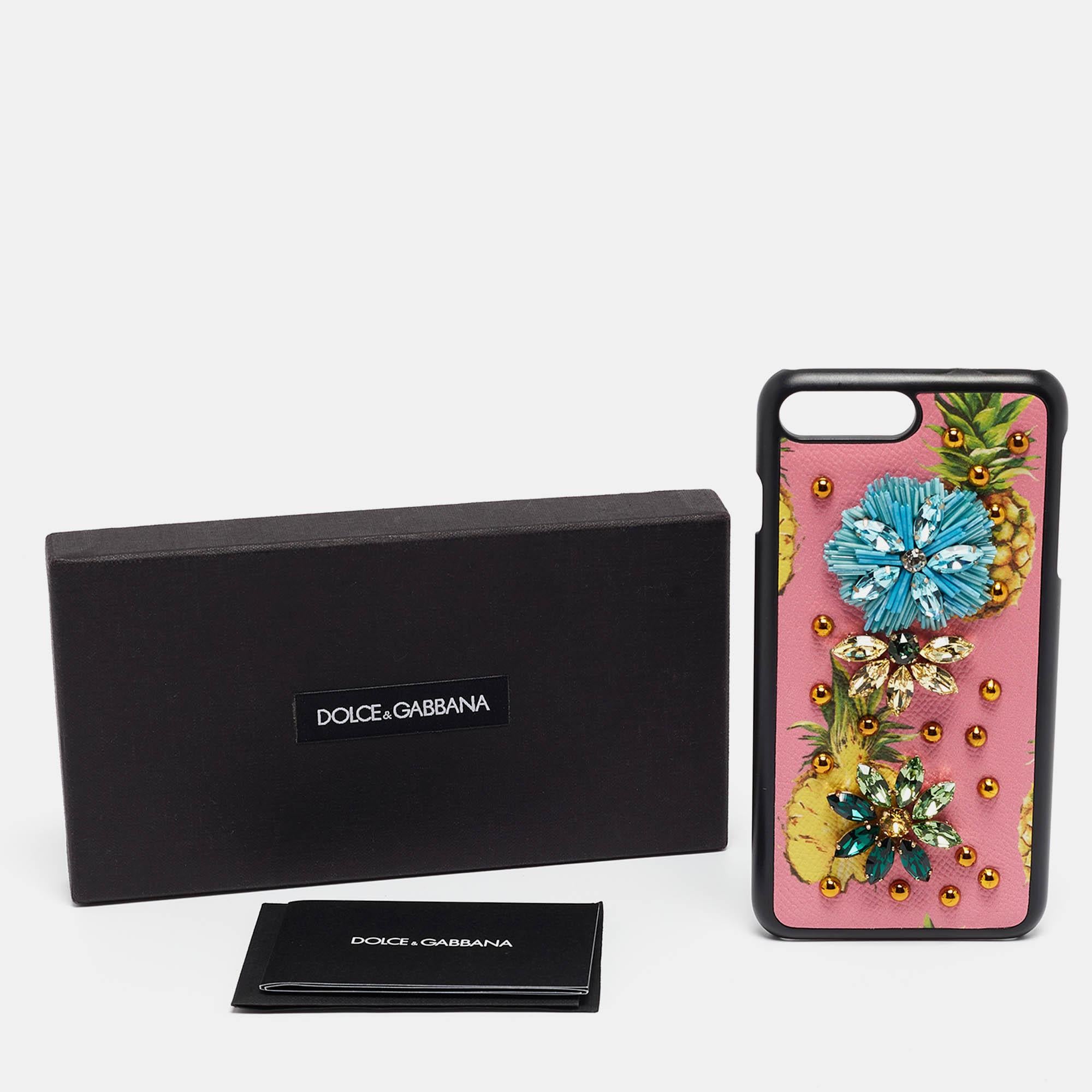 Dolce & Gabbana Pink/Black Leather Pineapple Crystals iPhone 6/6s Plus Cover For Sale 1