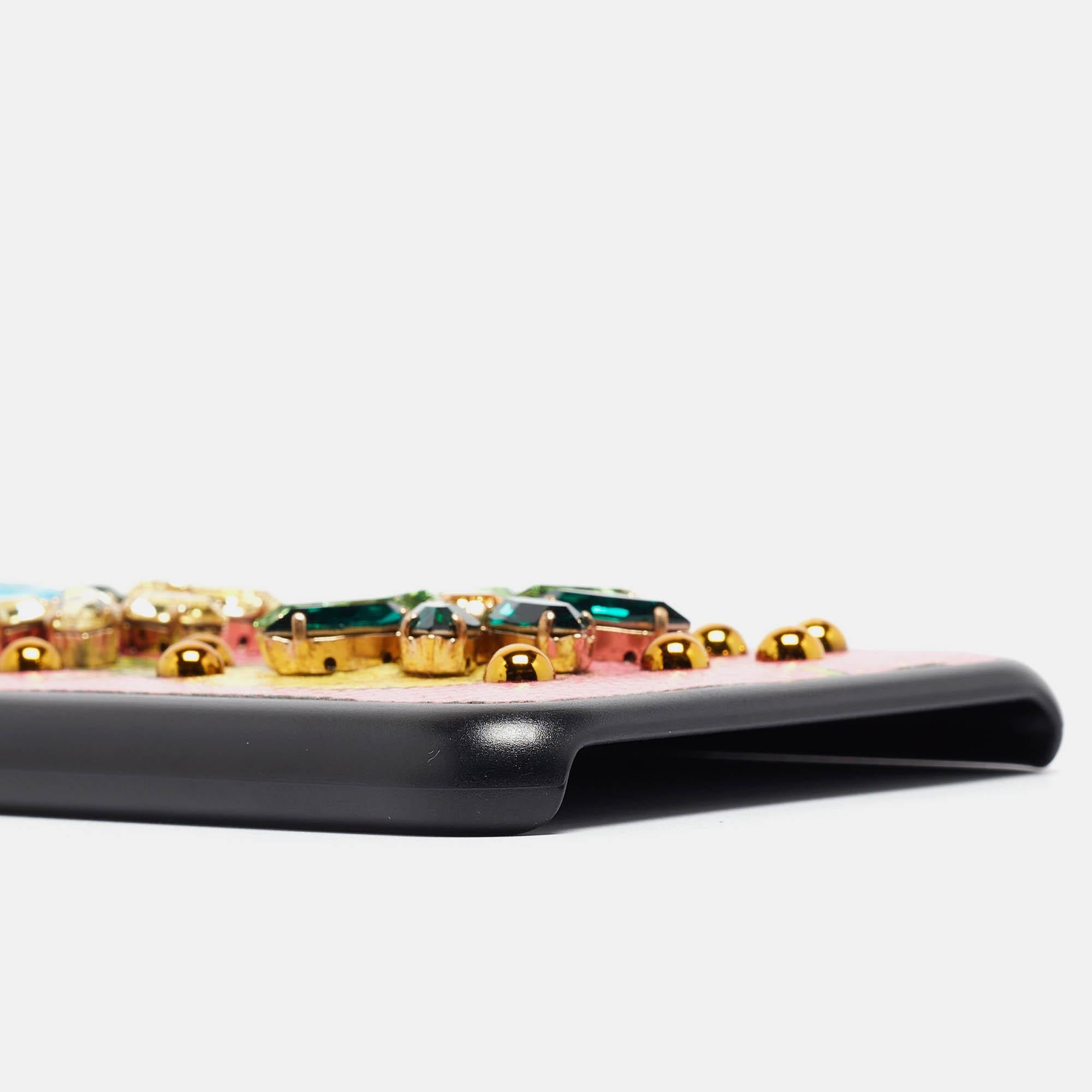 Dolce & Gabbana Pink/Black Leather Pineapple Crystals iPhone 6/6s Plus Cover For Sale 2