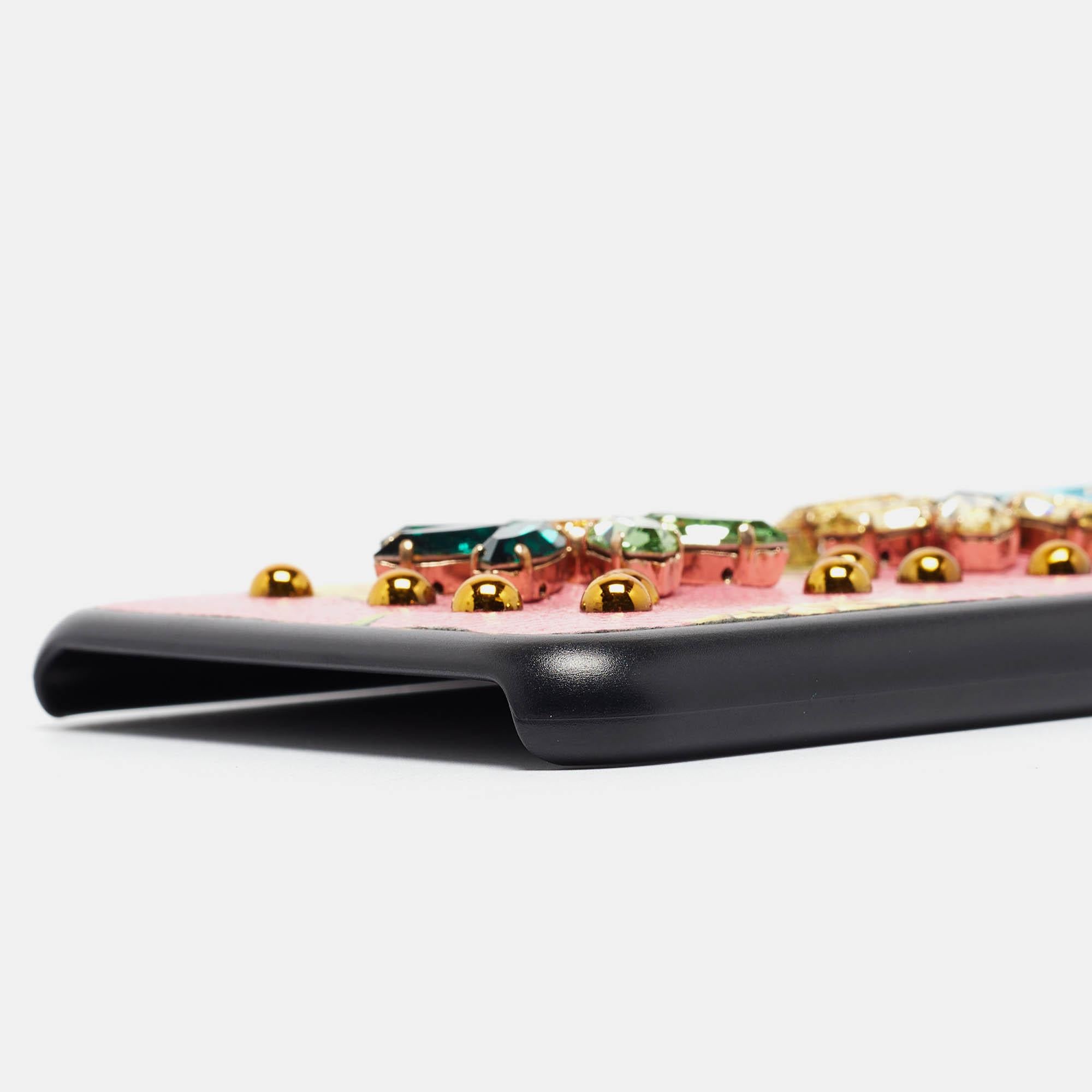 Dolce & Gabbana Pink/Black Leather Pineapple Crystals iPhone 6/6s Plus Cover For Sale 3