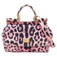 Dolce & Gabbana Pink/Black Leopard Print Canvas Medium Miss Sicily Top Handle