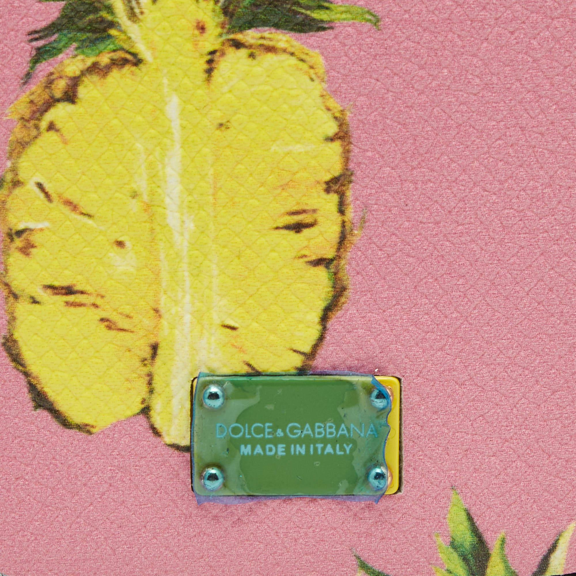 Brown Dolce & Gabbana Pink/Black Pineapple Print Leather Phone Cover For Sale