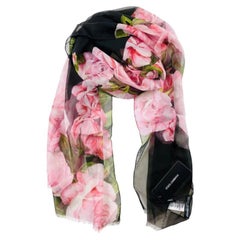 Dolce & Gabbana Pink Black Silk Rose Luxury Lightweight Twill Scarf Wrap Flowers