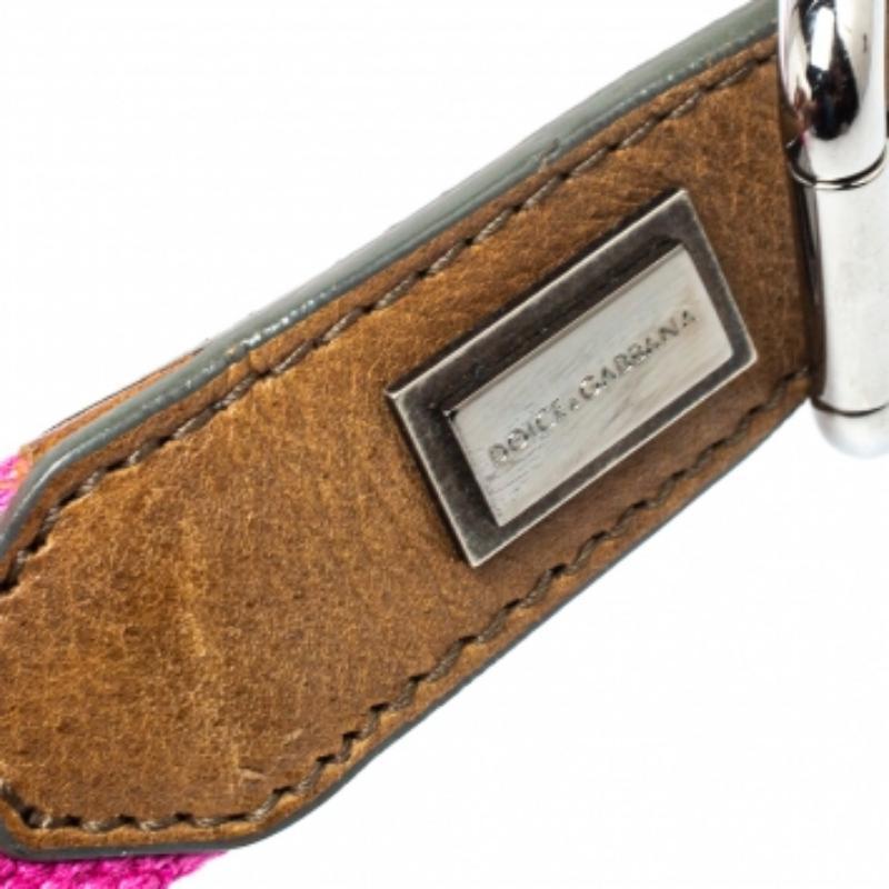 Dolce & Gabbana Pink/Brown Canvas and Leather Belt 115 CM In Fair Condition For Sale In Dubai, Al Qouz 2