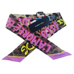 Dolce & Gabbana Pink Brown Silk Amore Leopard Mini Scarf Headscarf Tie Bandeau