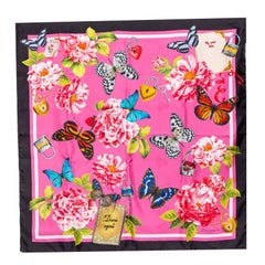 Dolce & Gabbana Pink Butterfly Floral Print Silk Square Scarf