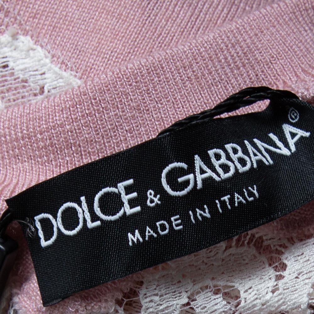 Beige Dolce & Gabbana Pink Chantilly Lace Crew Neck Sweater IT 44